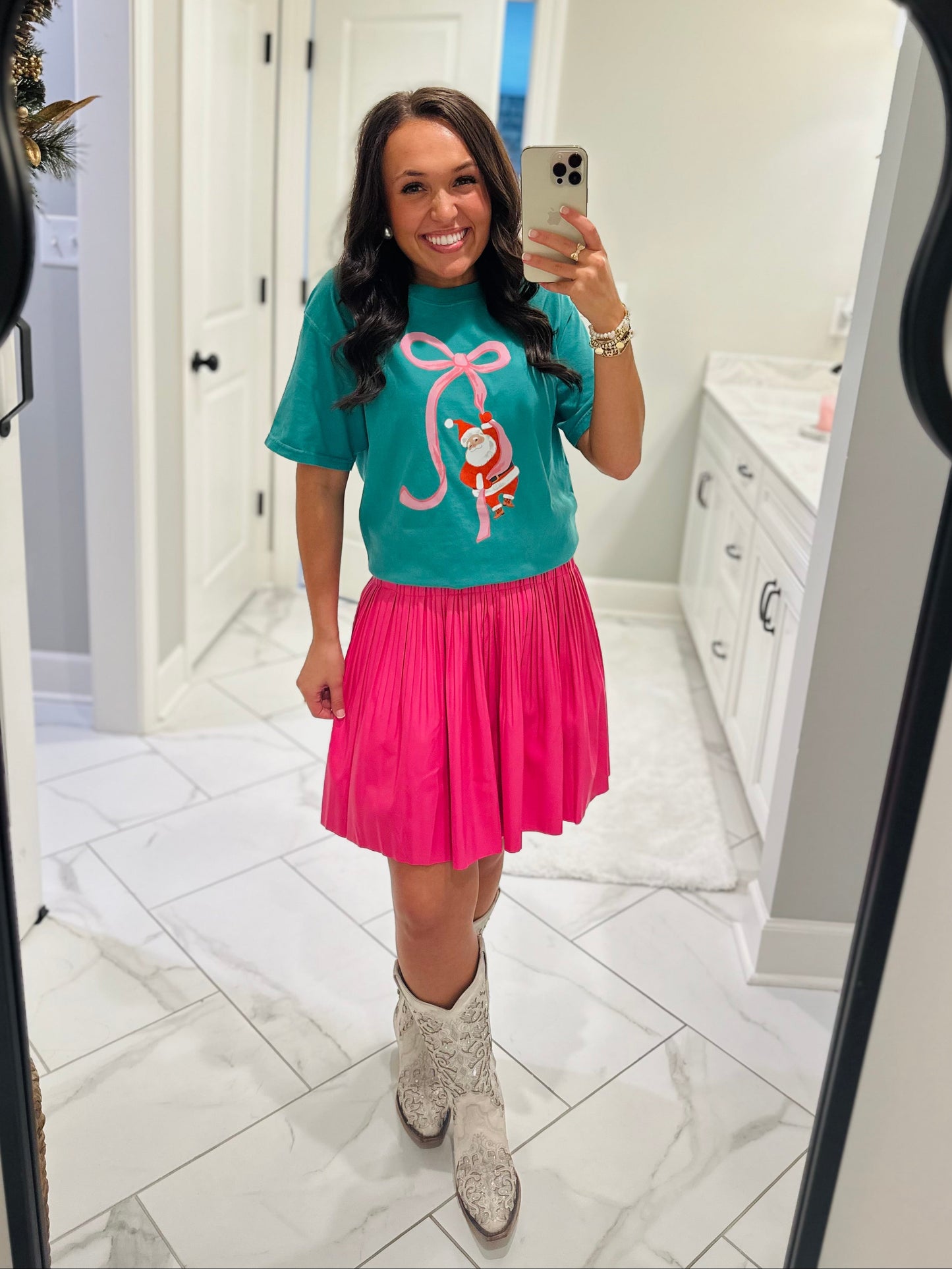 The Bow + Santa Christmas Tee