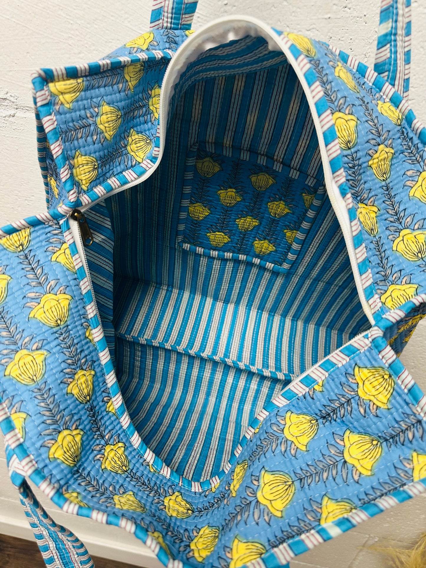 The Blue & Yellow Floral Quilted Tote Bag