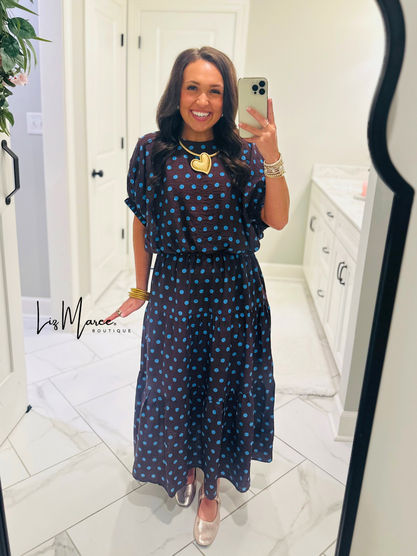 The Brinley Brown + Blue Polka Dot Top + Skirt Set