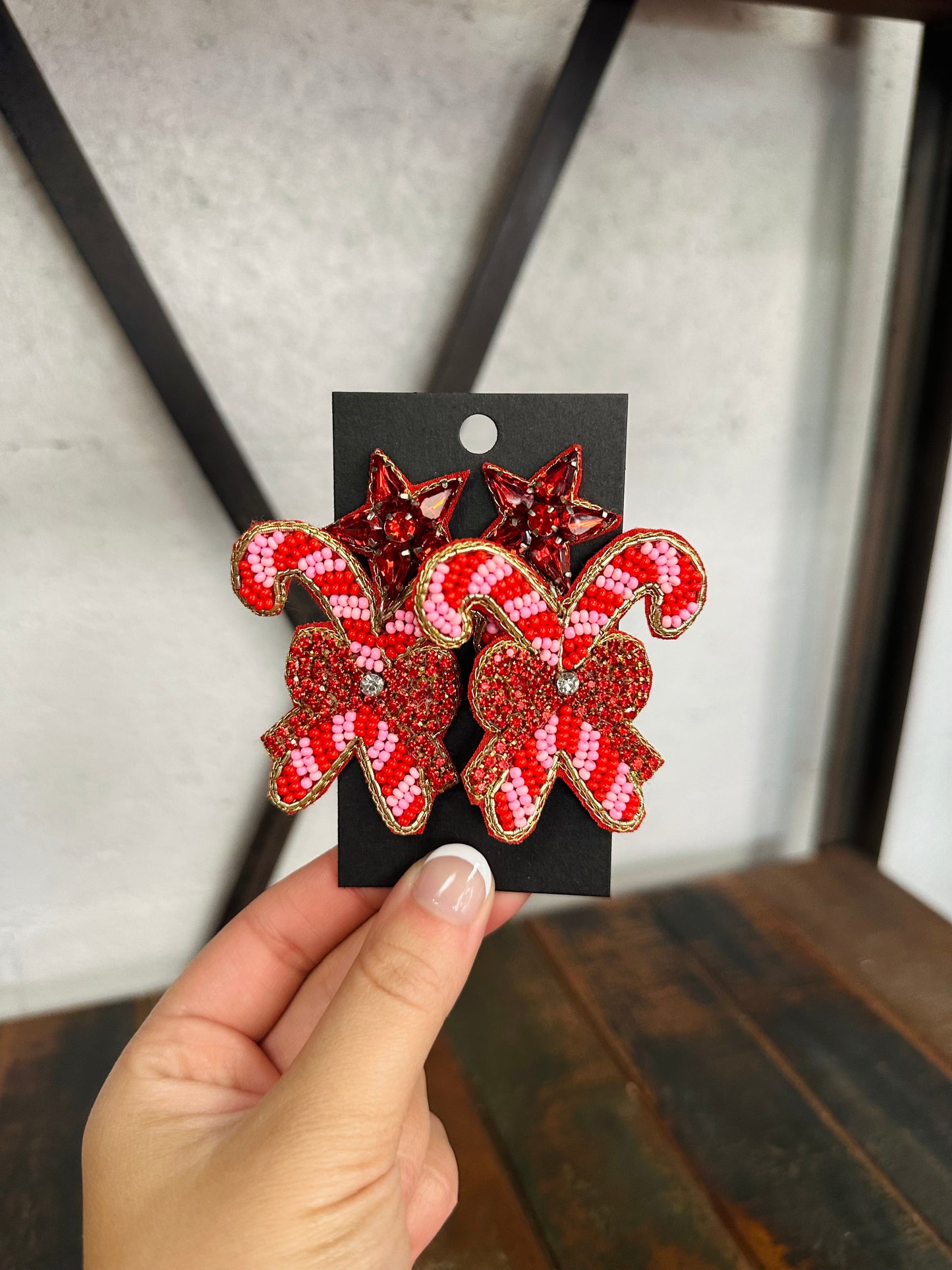 Pink Candy Cane Beaded Earrings