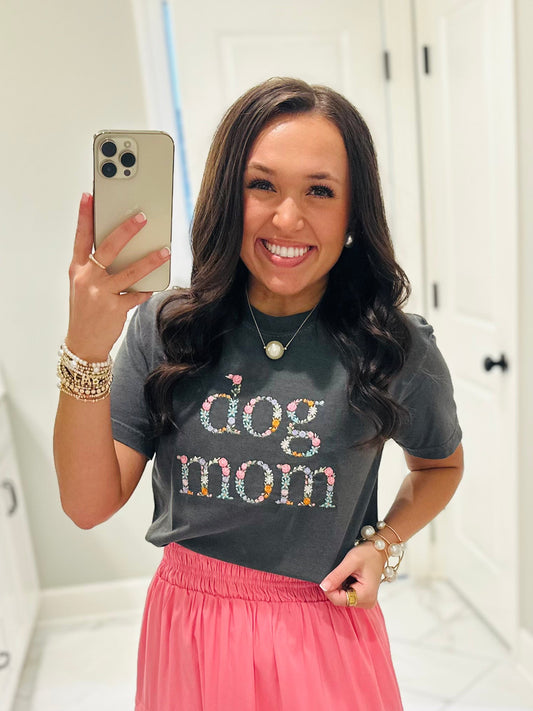 The Floral Dog Mom Embroidered Tee