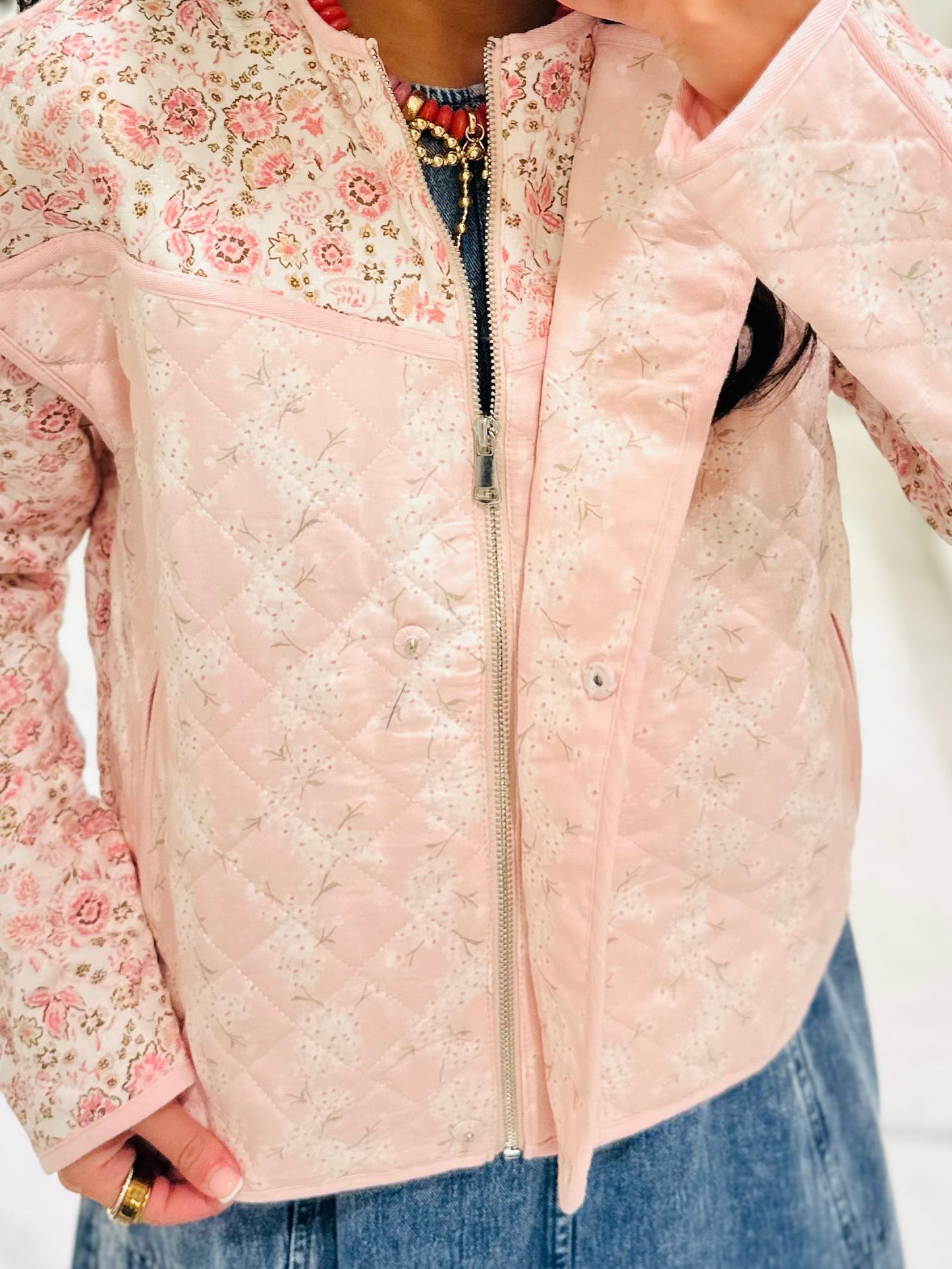 The Amelia Pink Floral Quilted Jacket