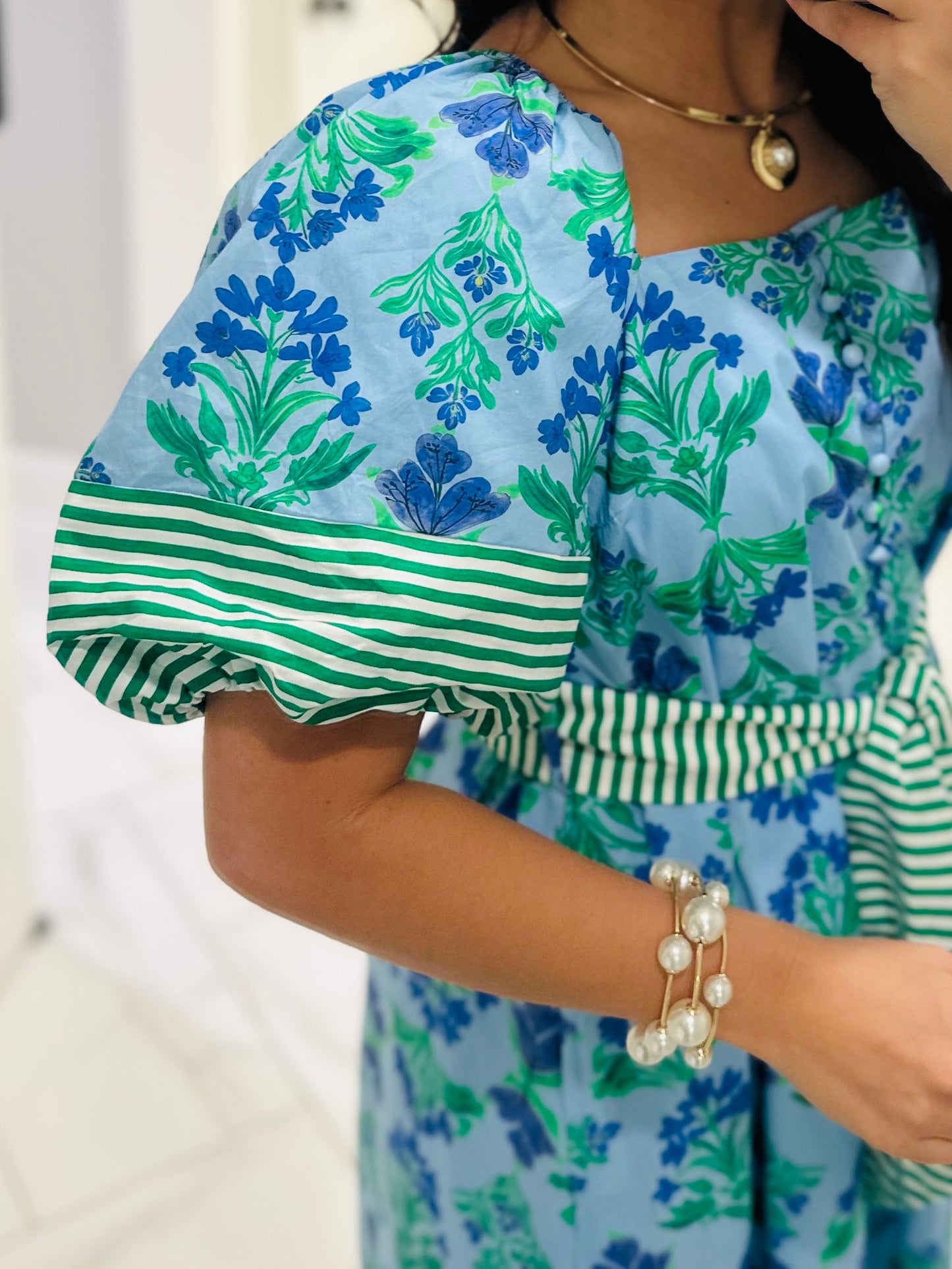 The Harlee Blue Botanical Midi Dress