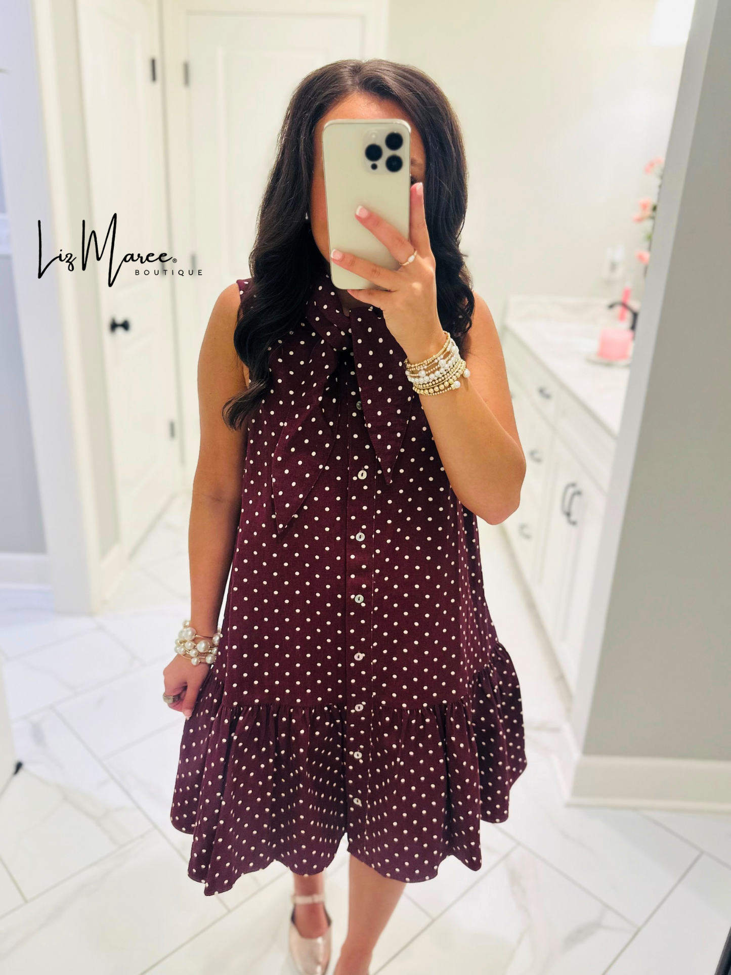 The Stella Burgundy Polka Dot Denim Dress
