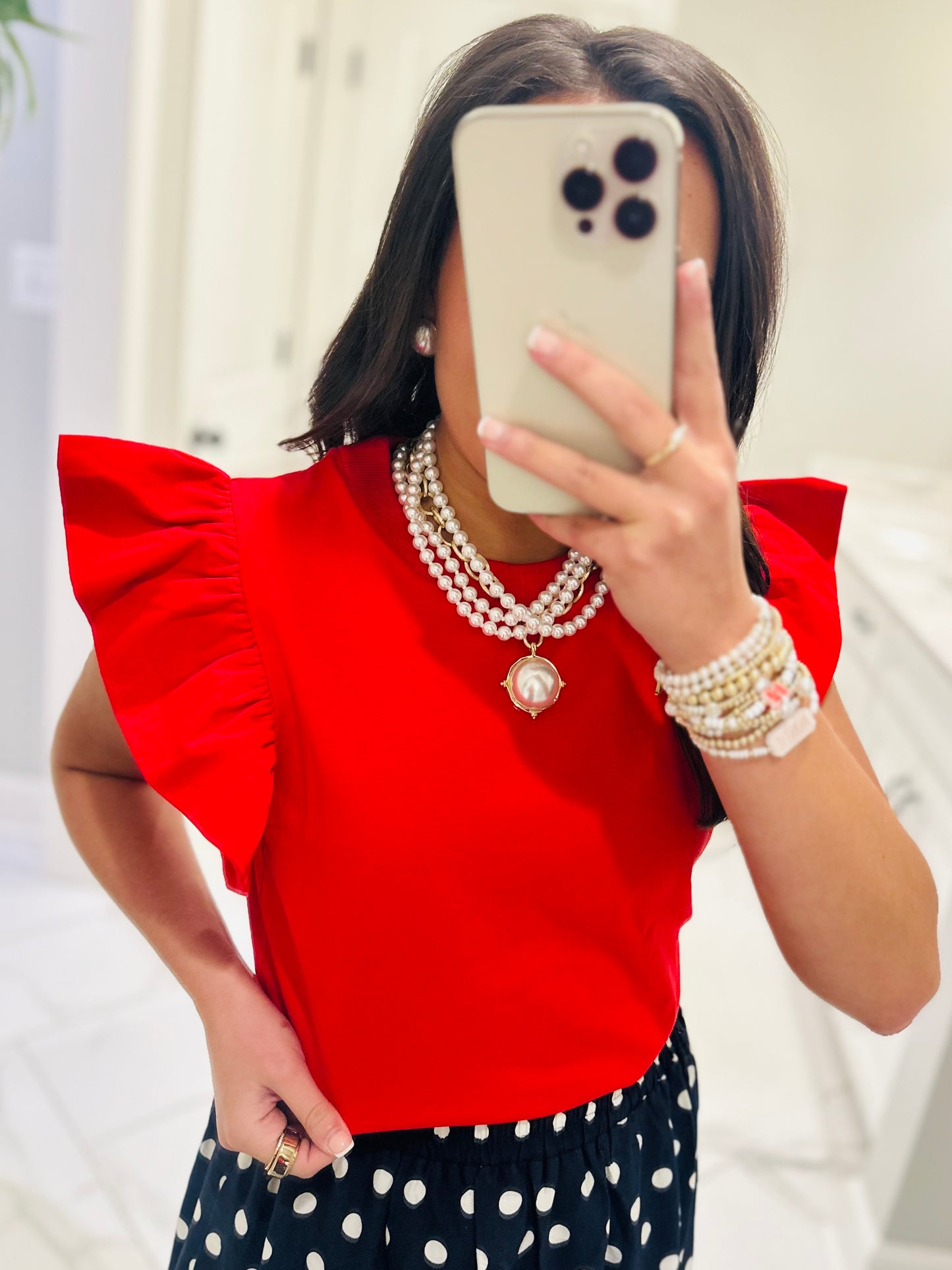 The Tillie Red Ruffled Sleeve Top