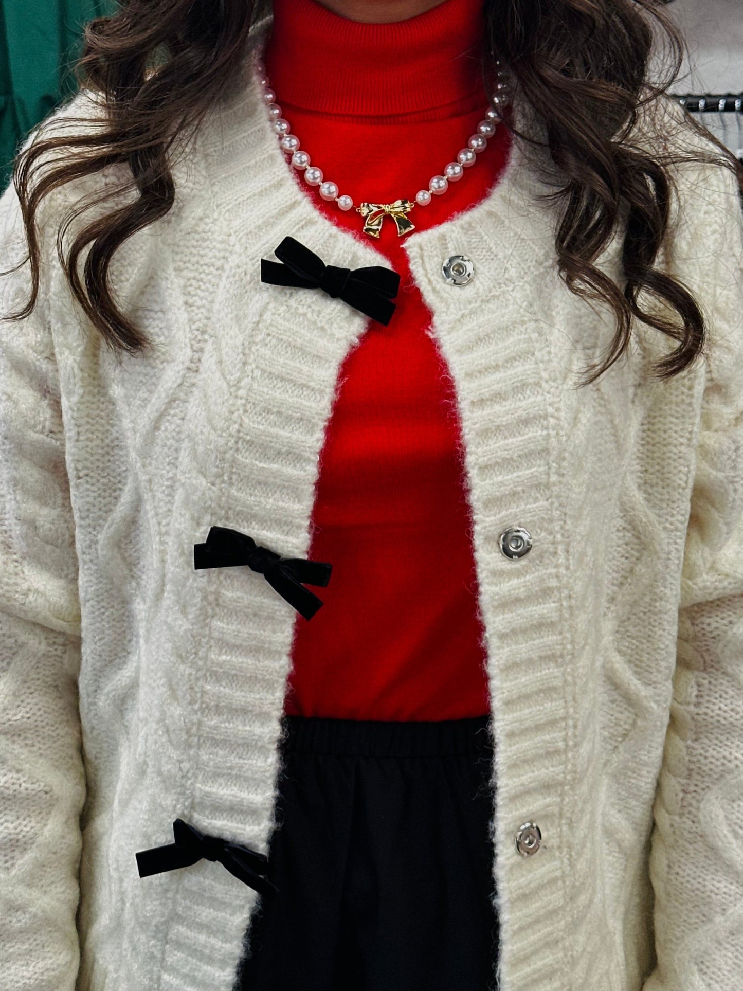 The Mary Bow Cable Knit Cardigan