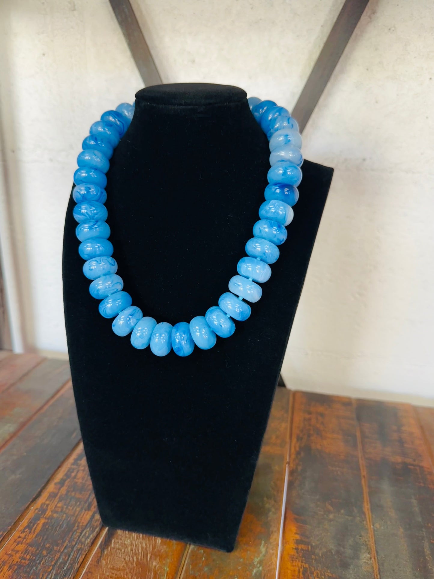 Blue Chunky Marble Bead Necklace
