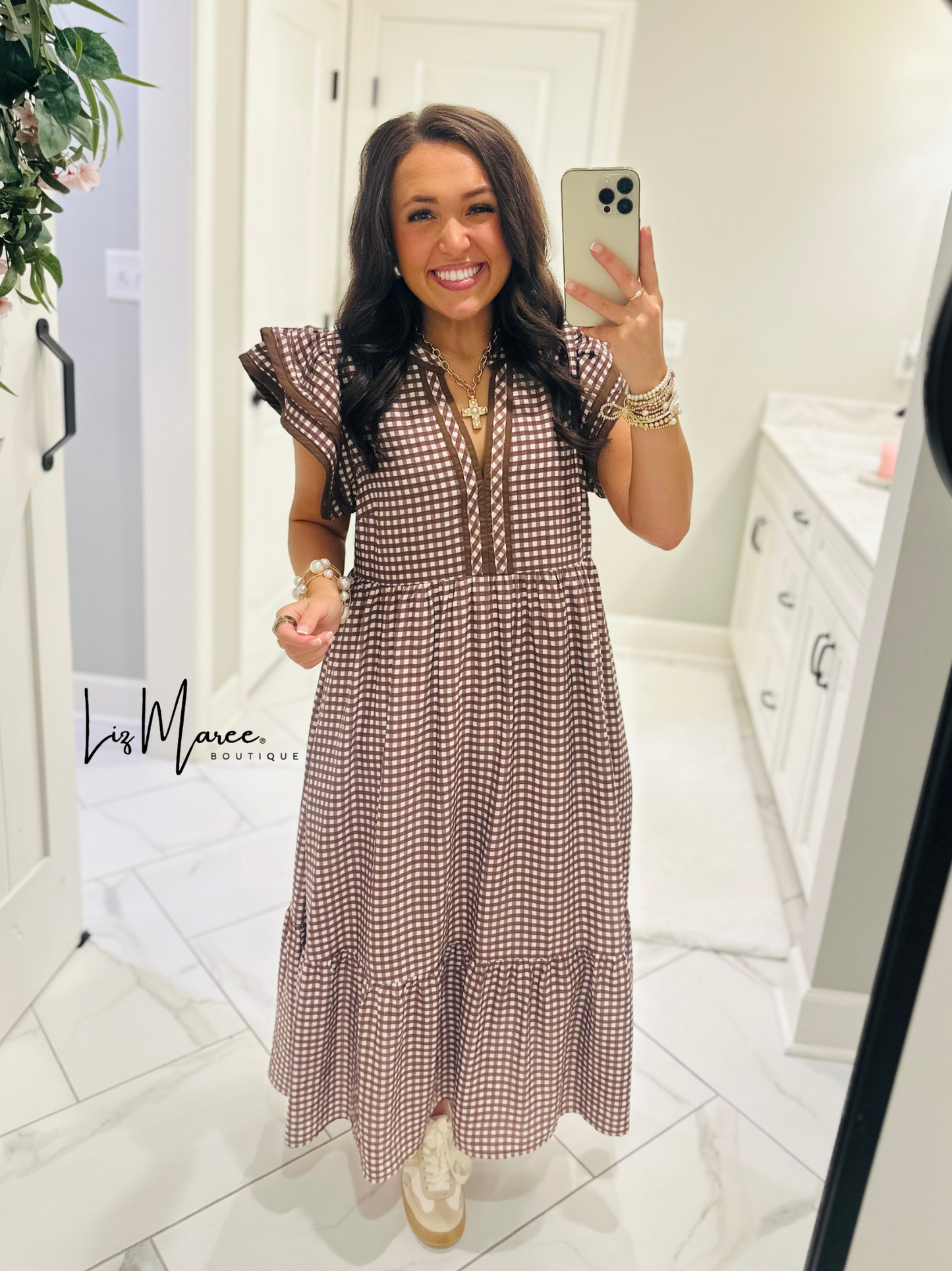 The Morganne Brown Gingham Midi Dress