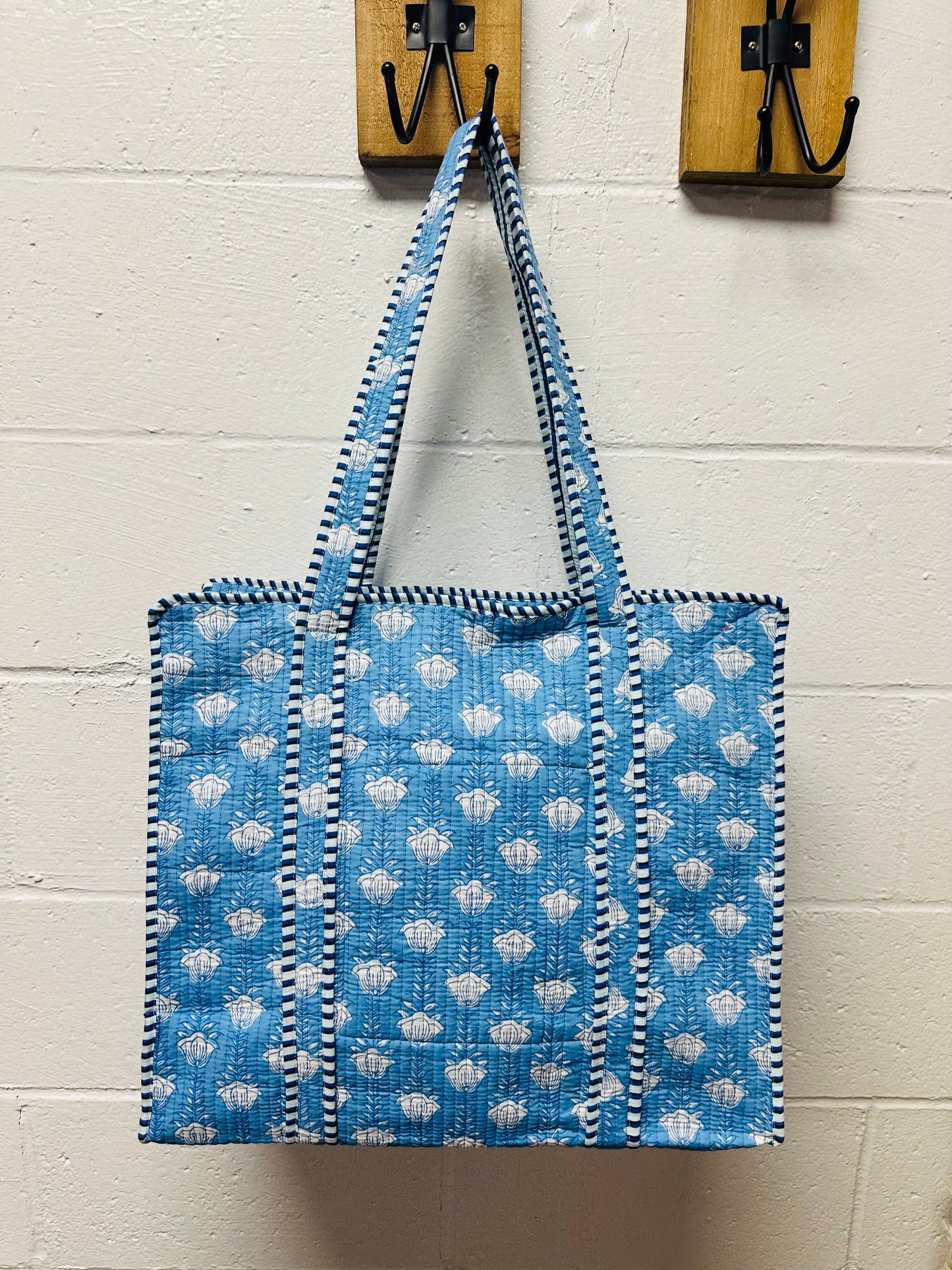 The Sky Blue Floral Quilted Tote Bag