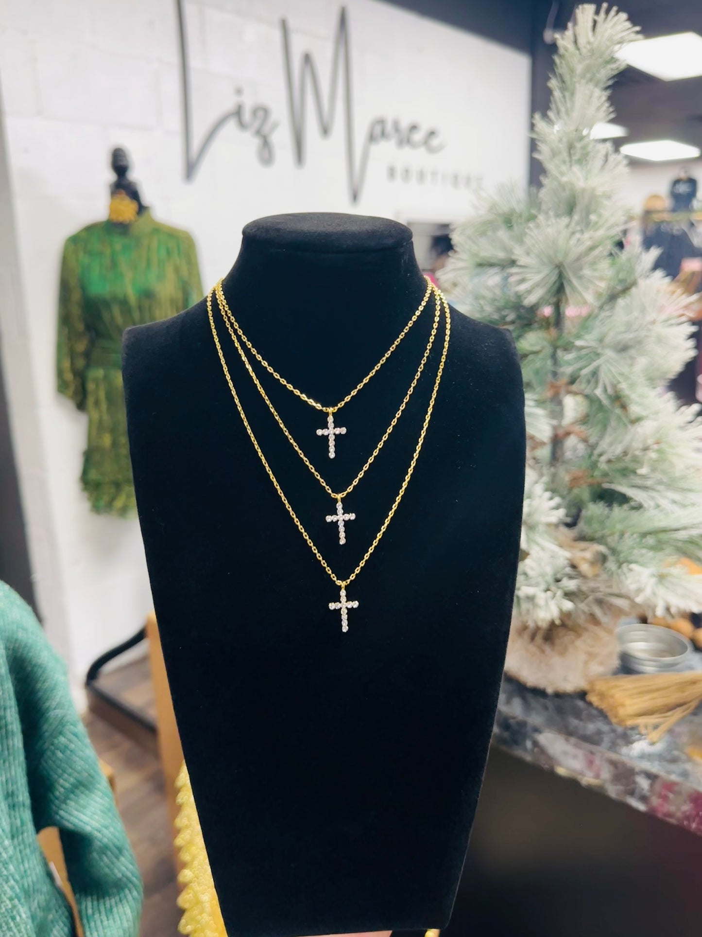 Gold + Faceted Crystal Cross Necklace