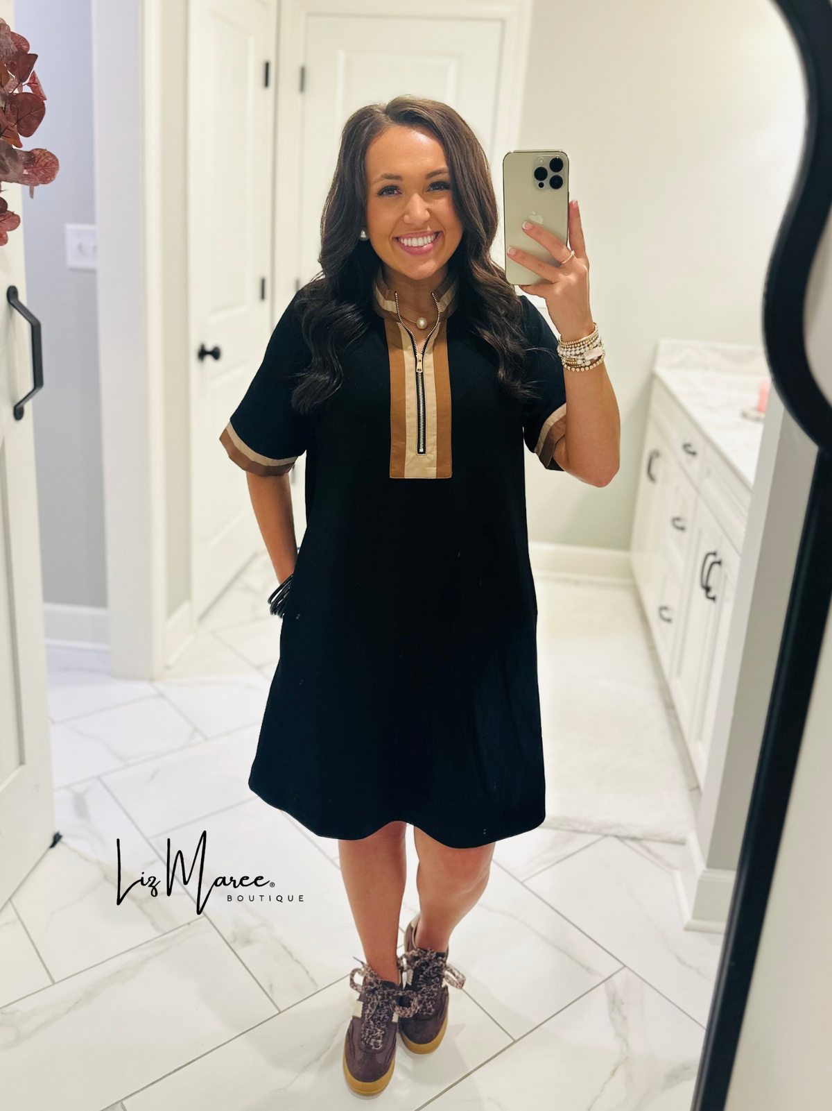 The Beverly Black Quarter Zip Dress