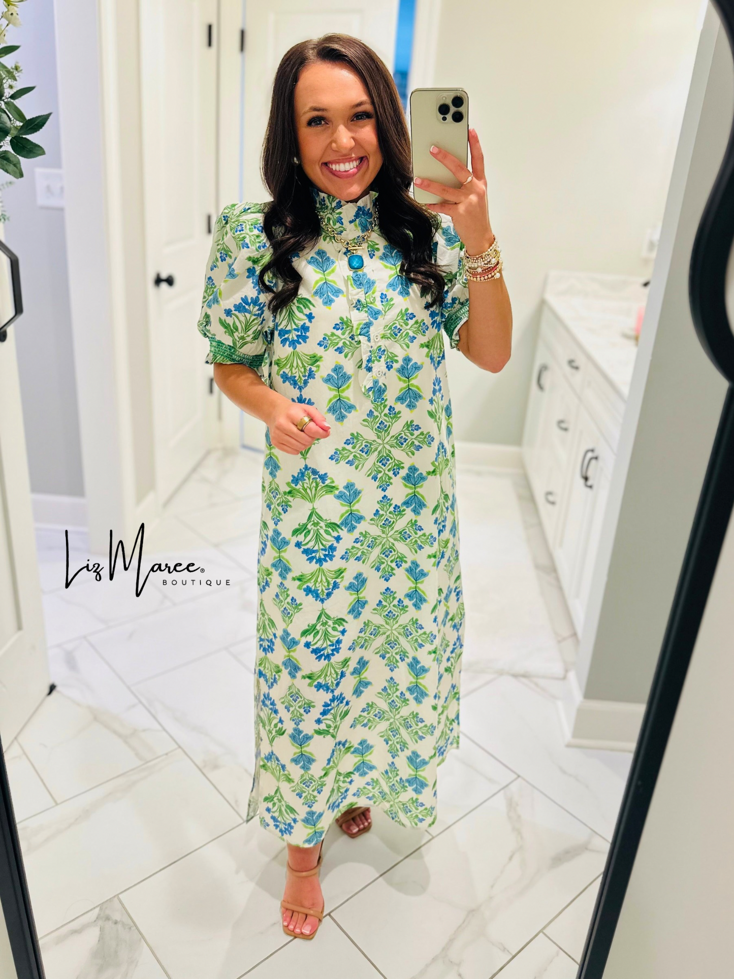 The Lana Blue + Green Botanical Maxi Dress