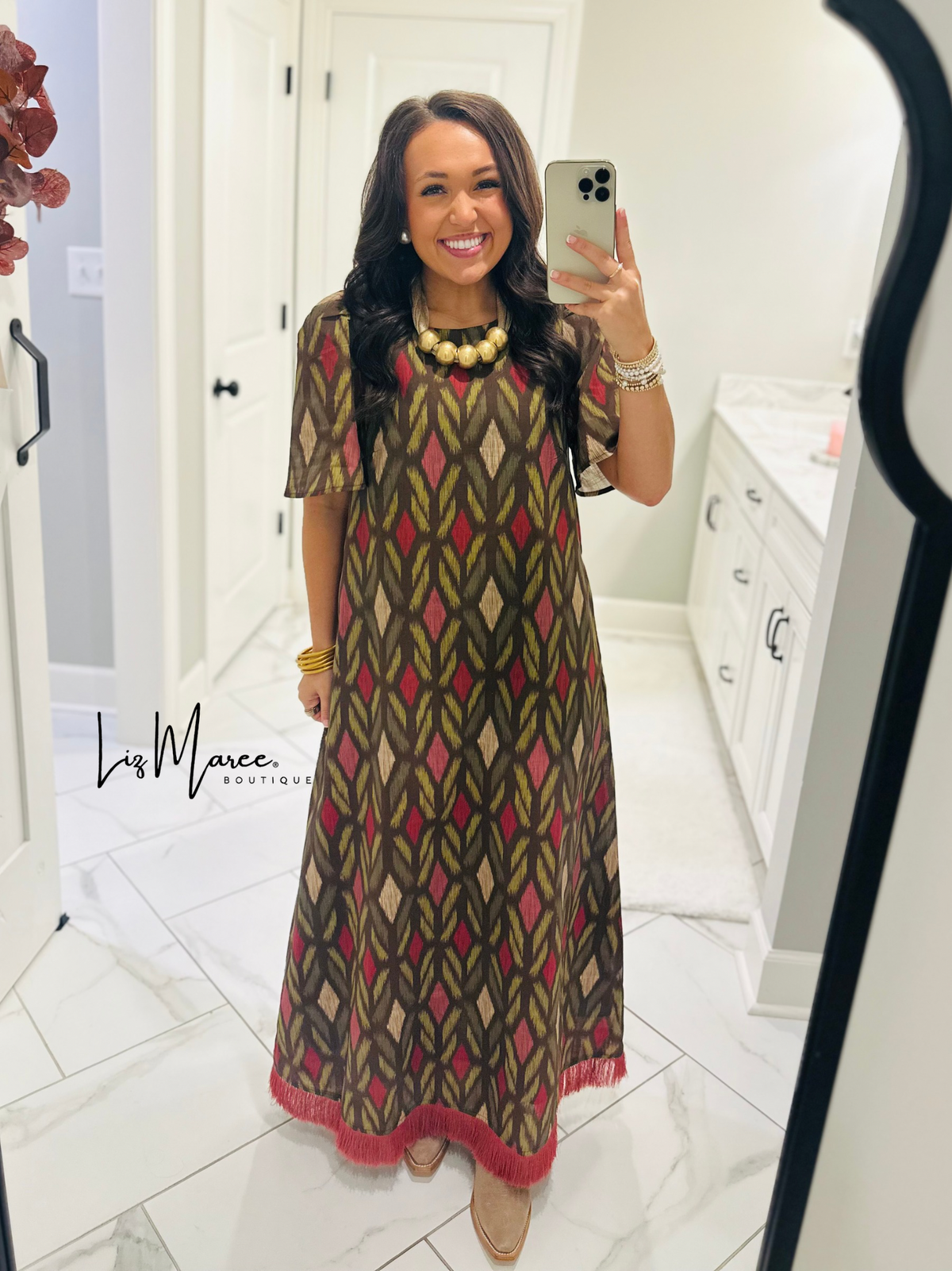 The Madeline Chocolate Brown Geometric Maxi Dress