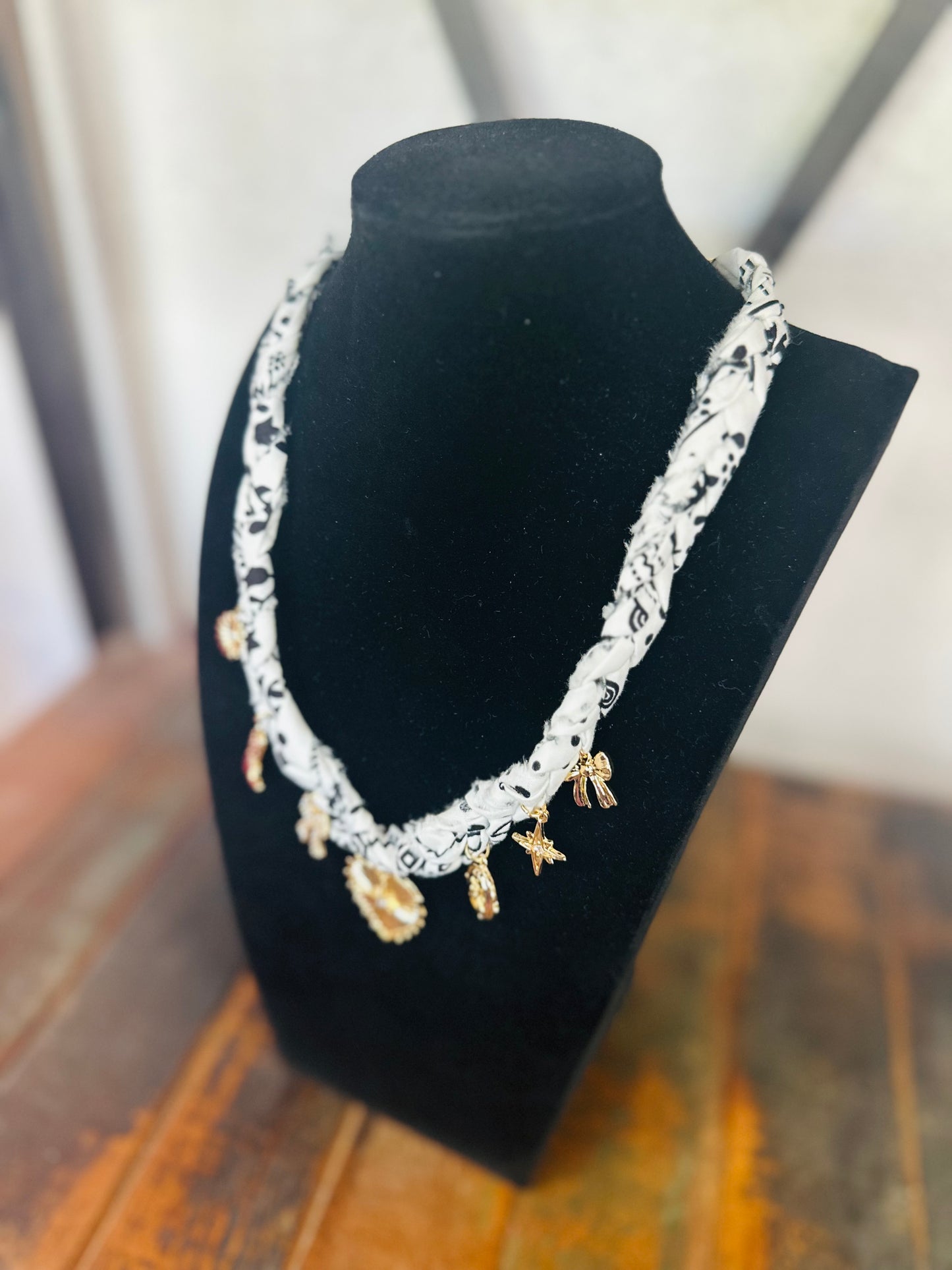 So Sweet & Chic White Gold Charm Scarf Necklace