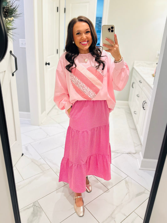 The Bubble Gum Pink Gingham Maxi Skirt