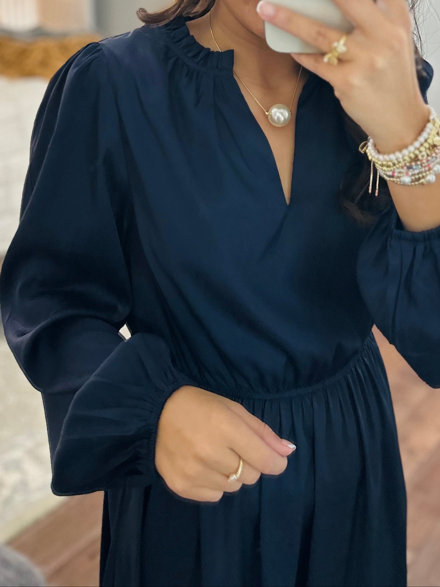 The Navy Satin Midi Dress