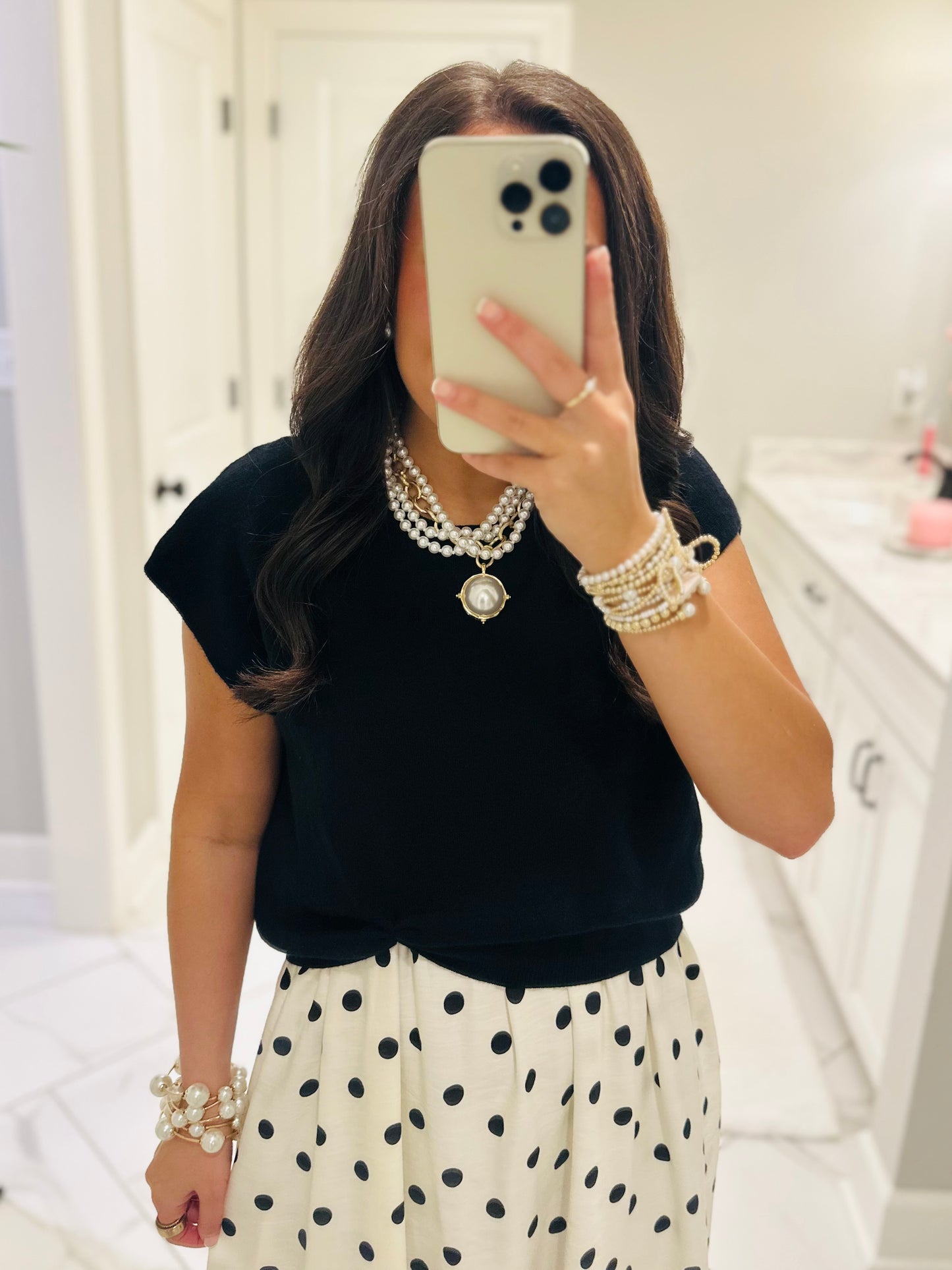 The Lennon Black Layered Polka Dot Midi Dress