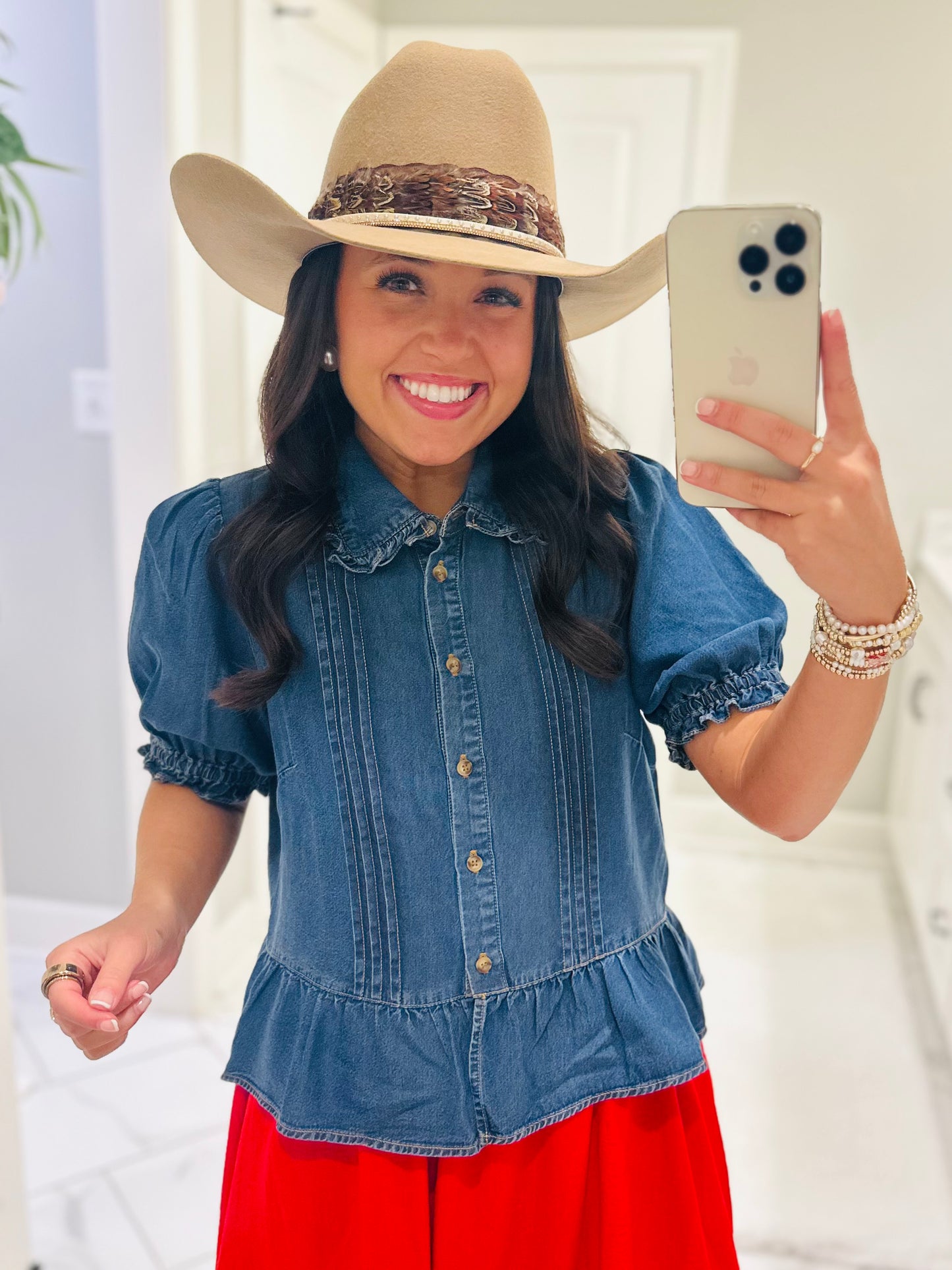 The Delilah Denim Ruffle Top