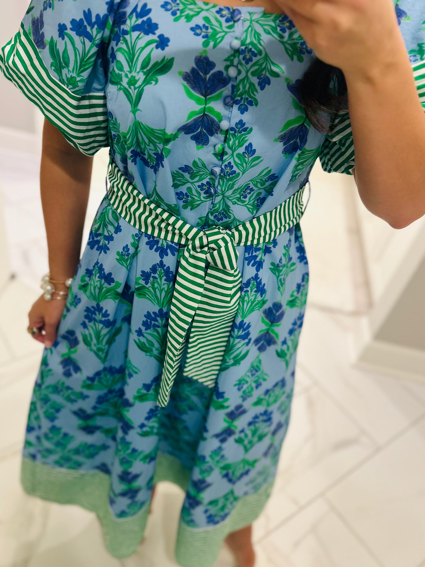 The Harlee Blue Botanical Midi Dress