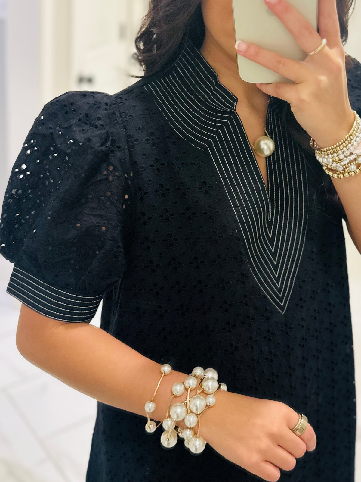 The Adley Black Eyelet Midi Dress