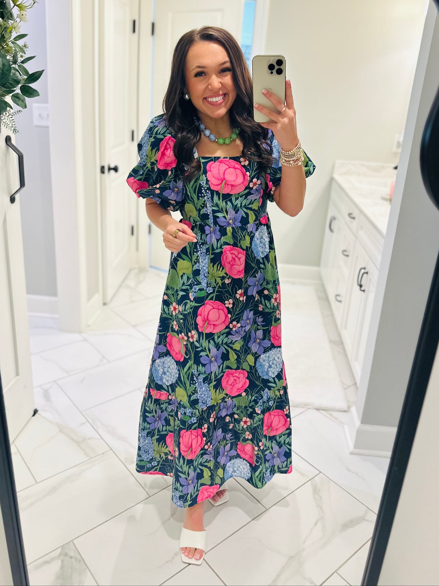 The Danyale Navy Floral Bow Midi Dress