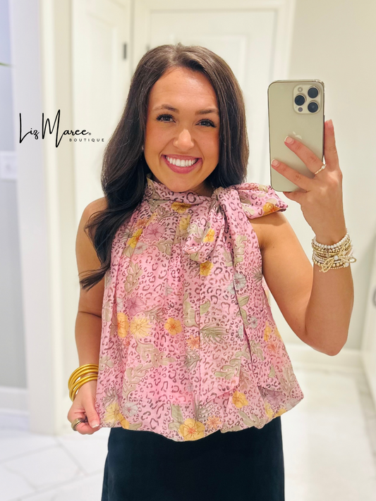 The Fable Pink Leopard Floral Top
