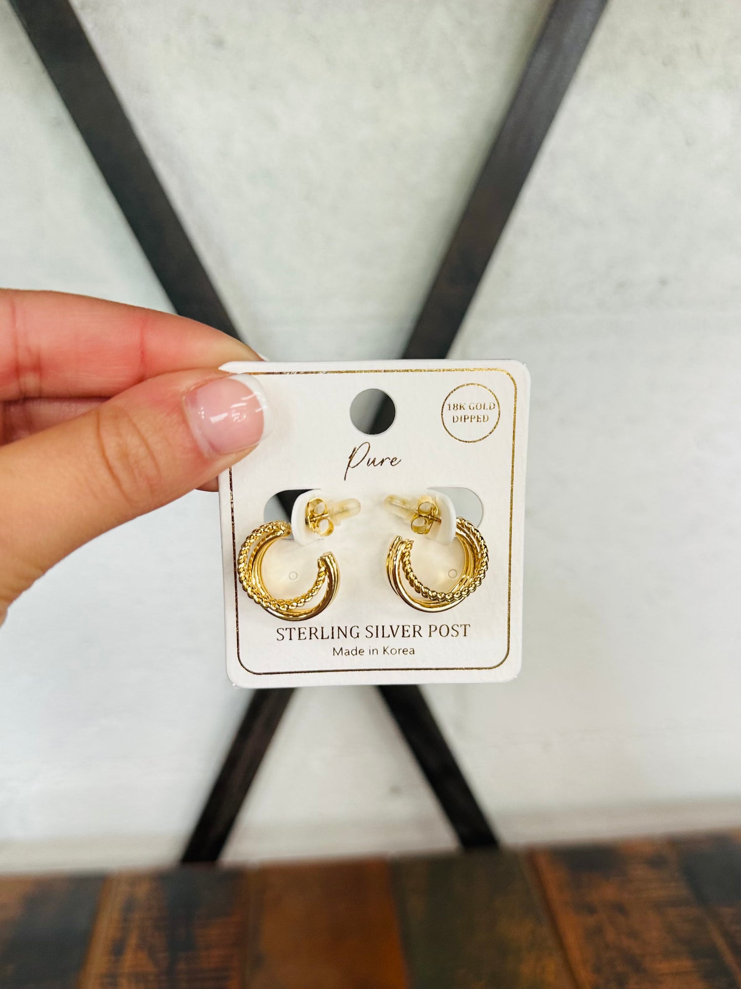 18k Gold Dipped Textured Layered Hoop Earring