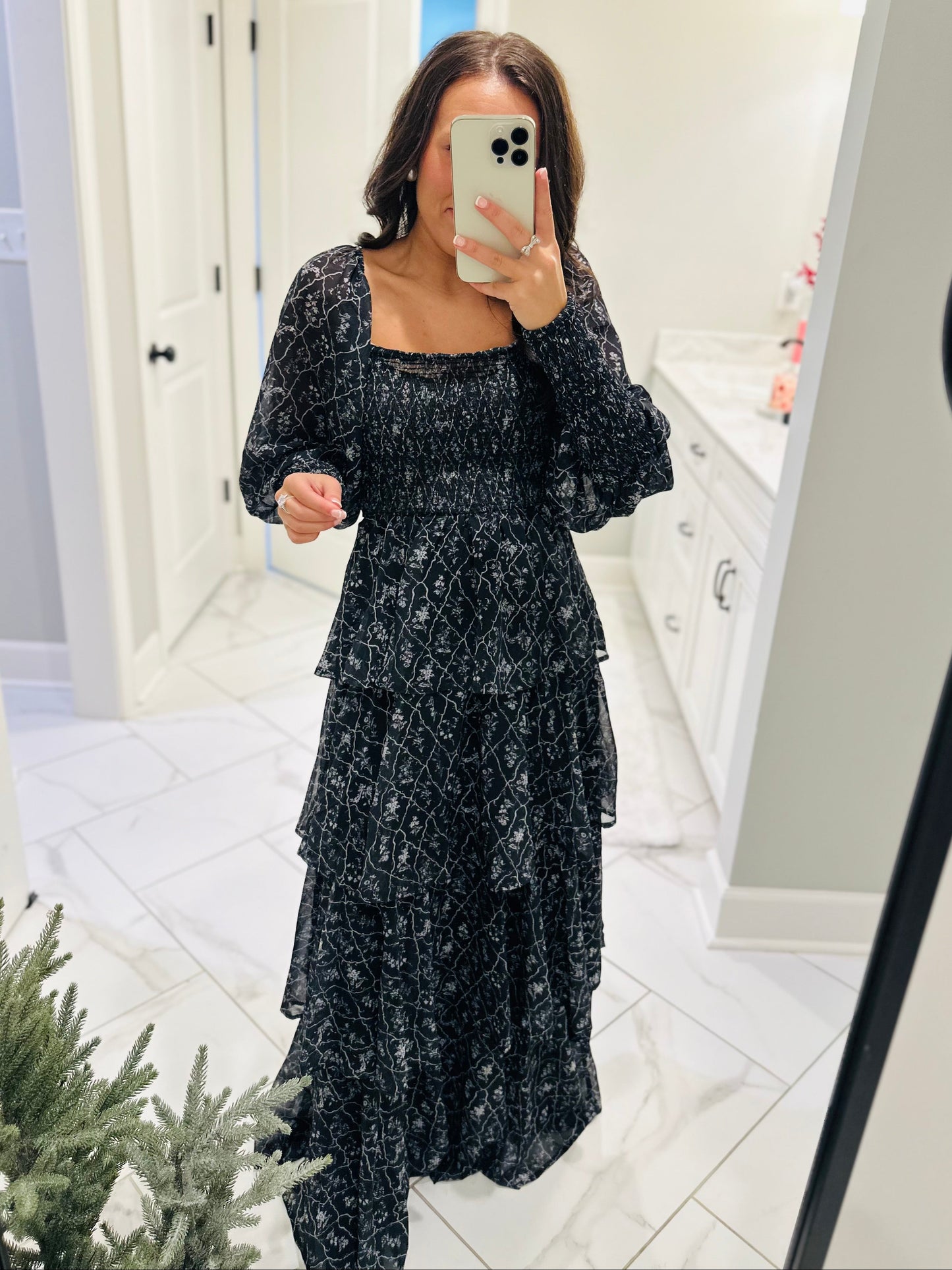 The Mae Black Ruffle Tiered Long Sleeve Maxi Dress