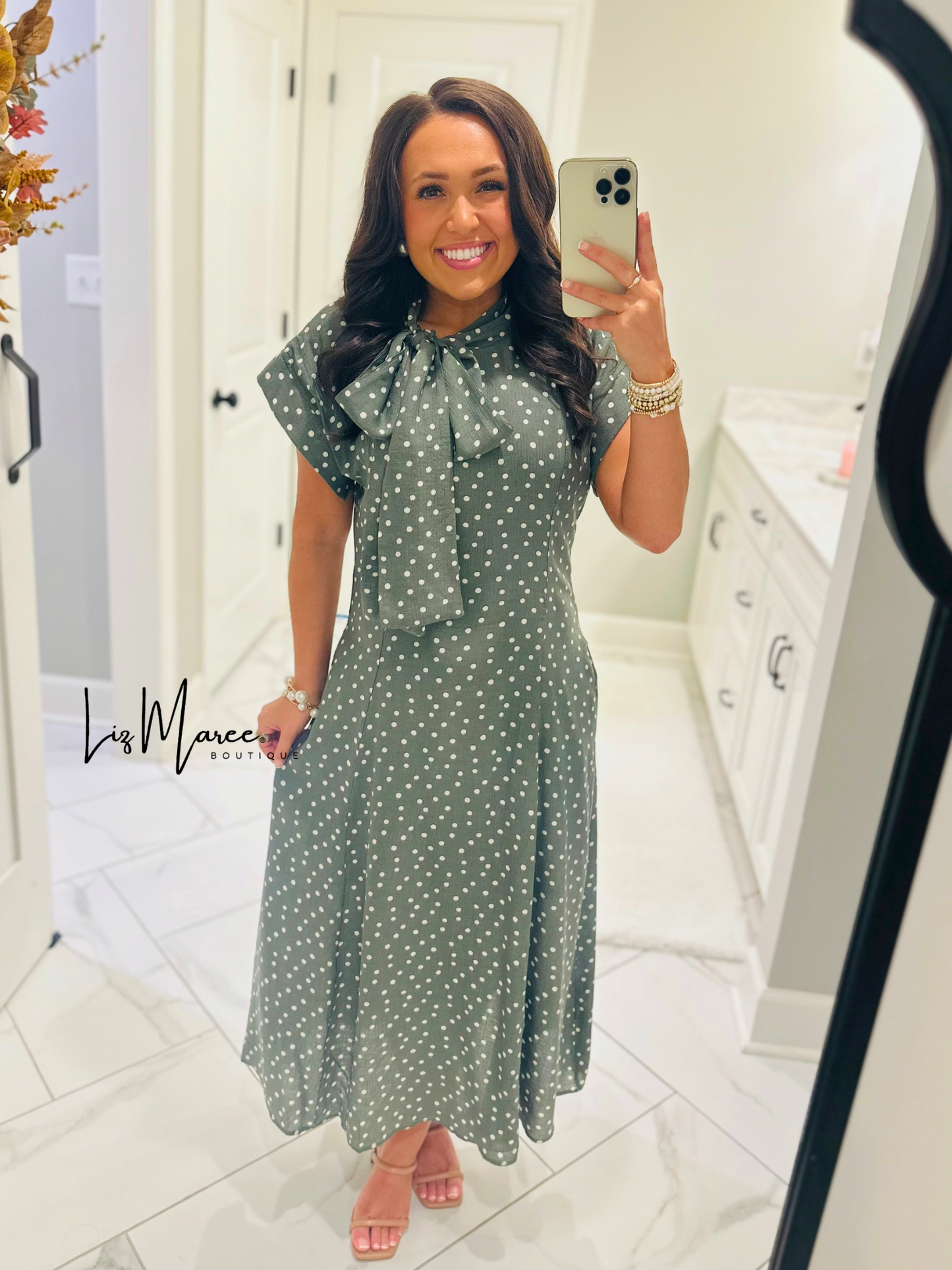 The Margo Olive Polka Dot Midi Dress