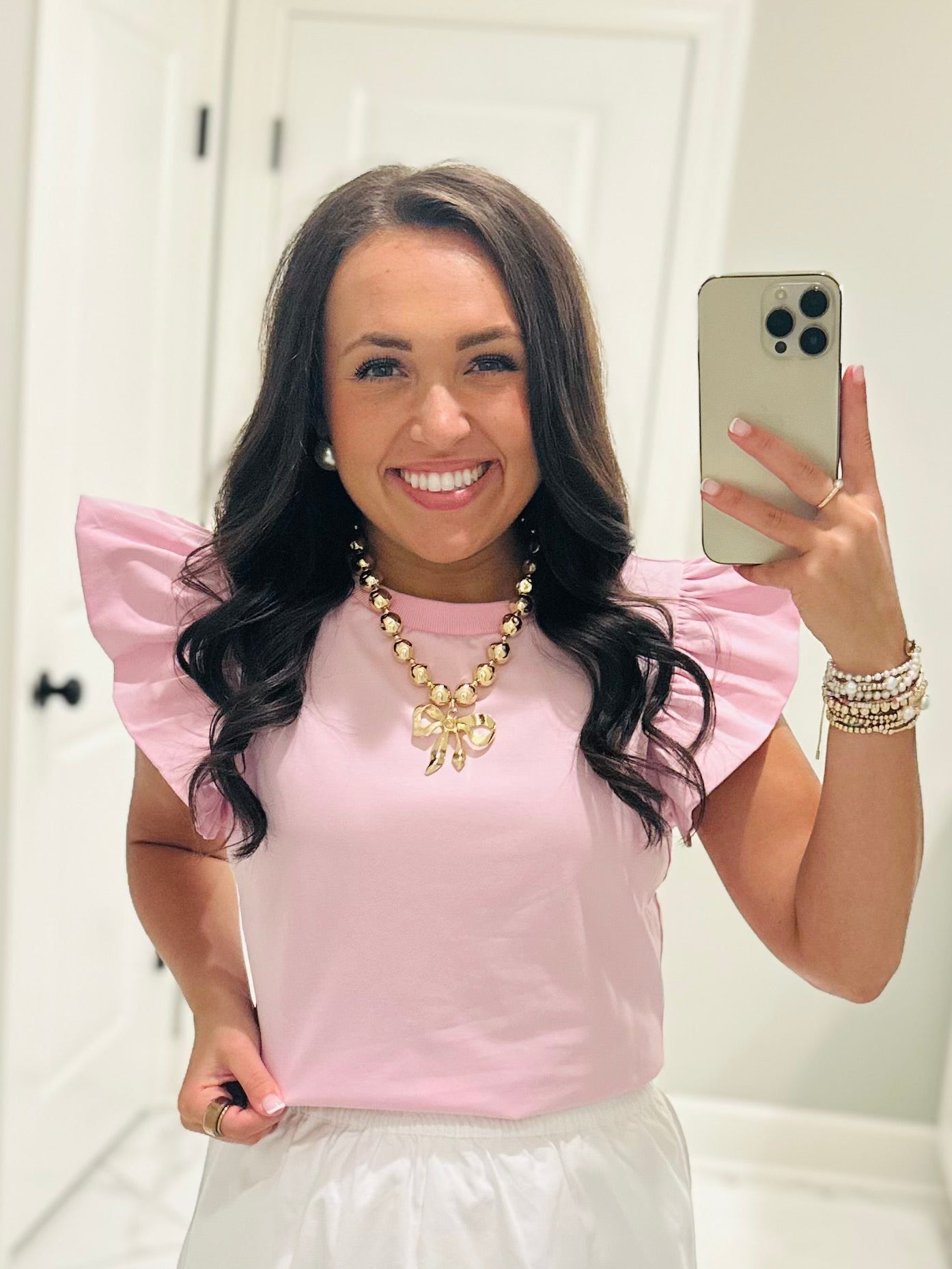 The Tillie Baby Pink Ruffled Sleeve Top