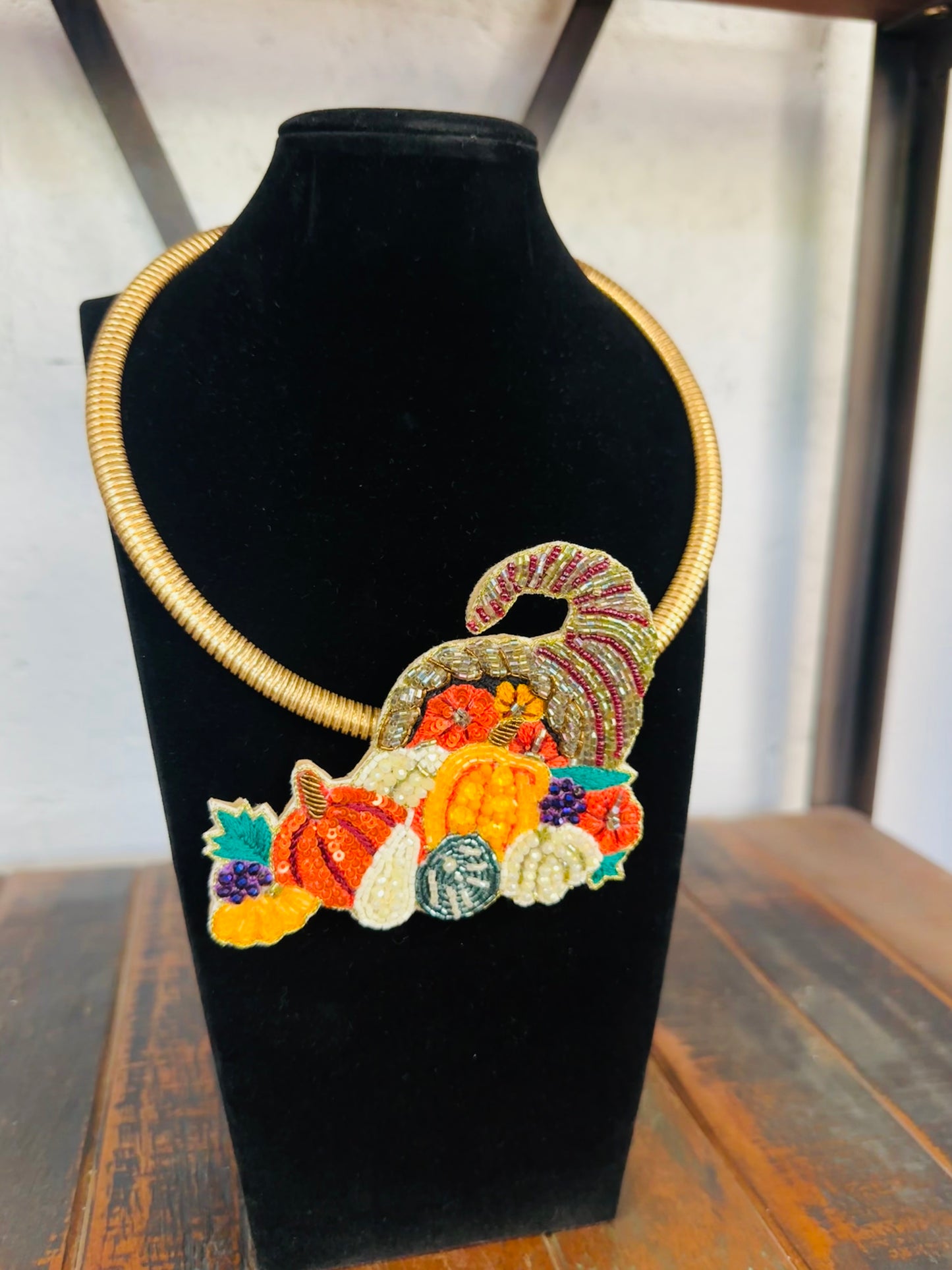 Fall Cornucopia Beaded Collar Necklace