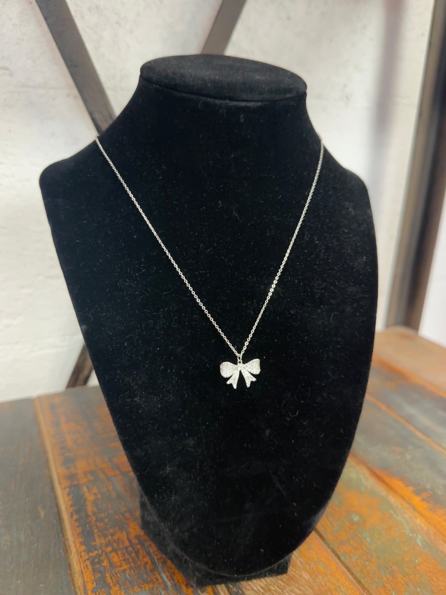 Silver Cubic Zirconia Bow Pendant Necklace