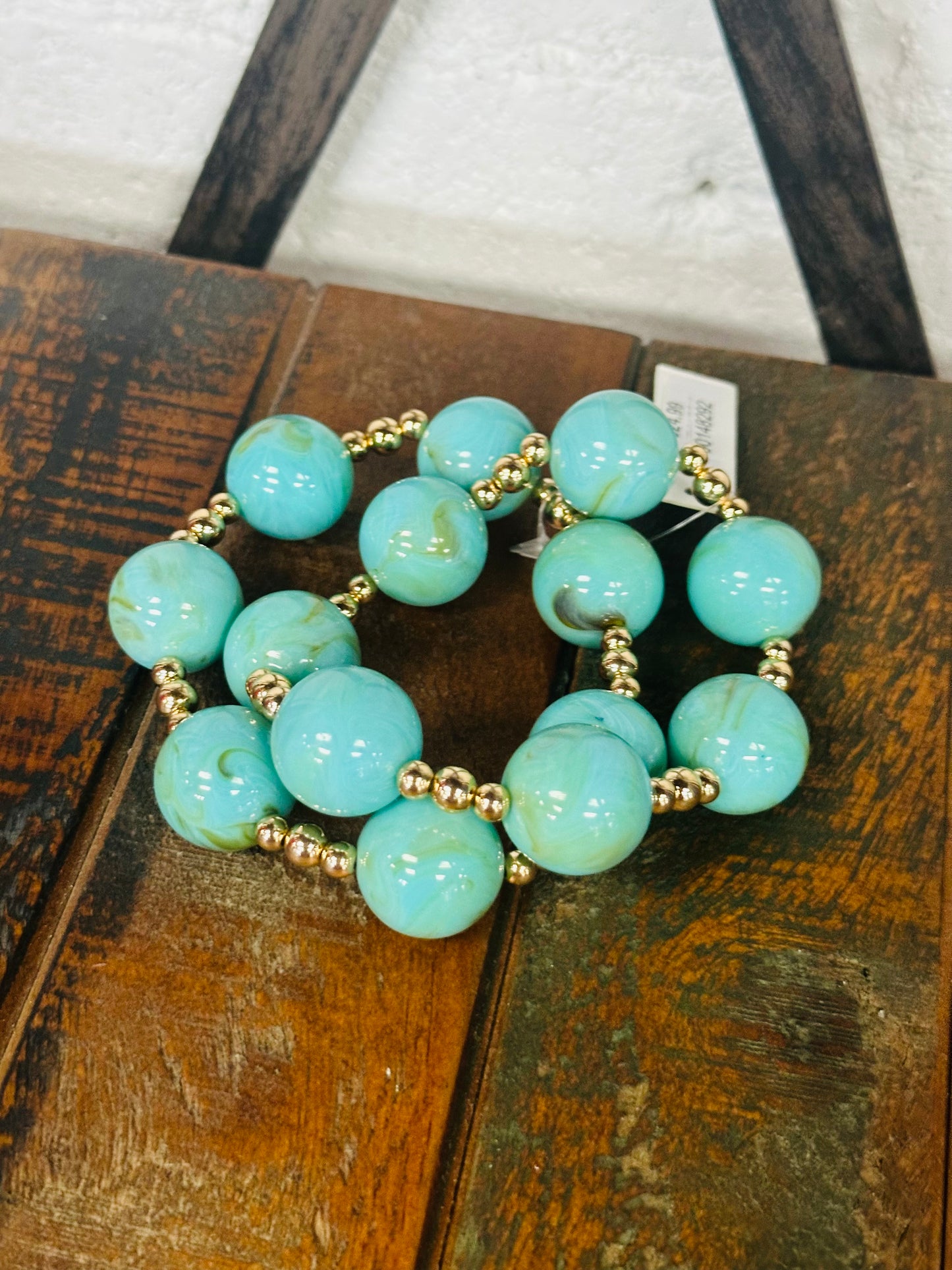 Turquoise + Gold Marble Ball Bracelet Set