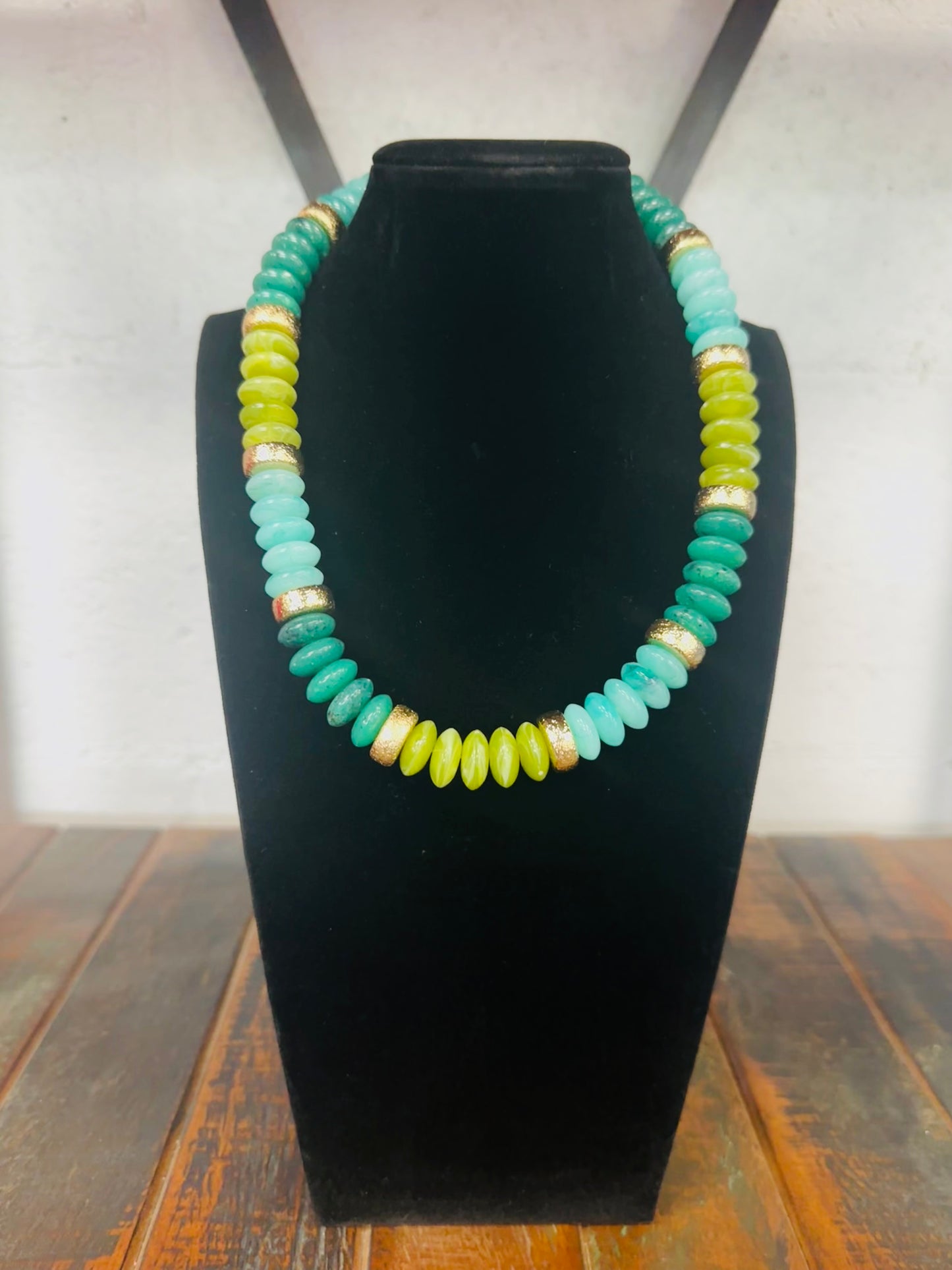 Olive + Gold Wide Bead Necklace