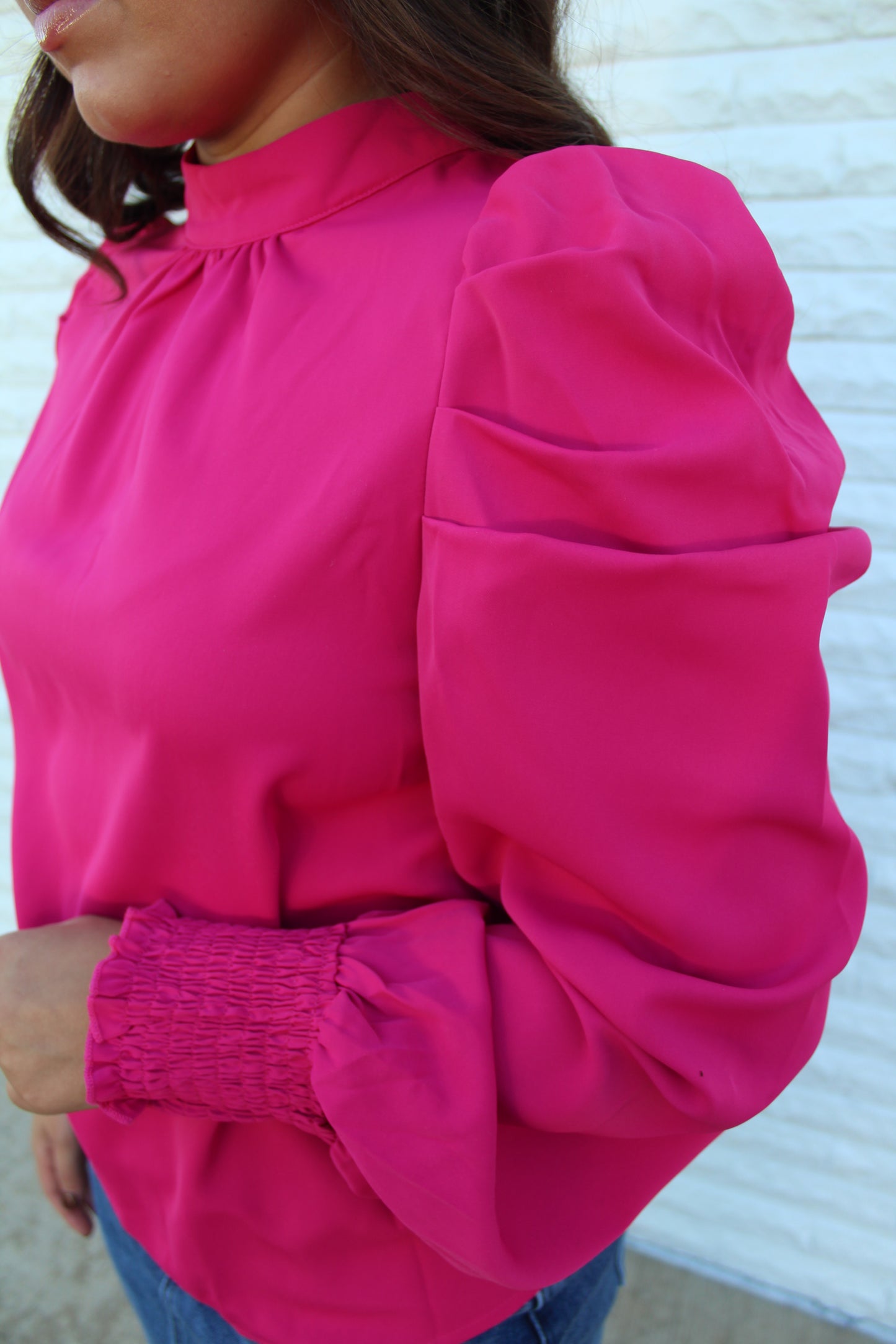 Magenta Puff Shoulder Top