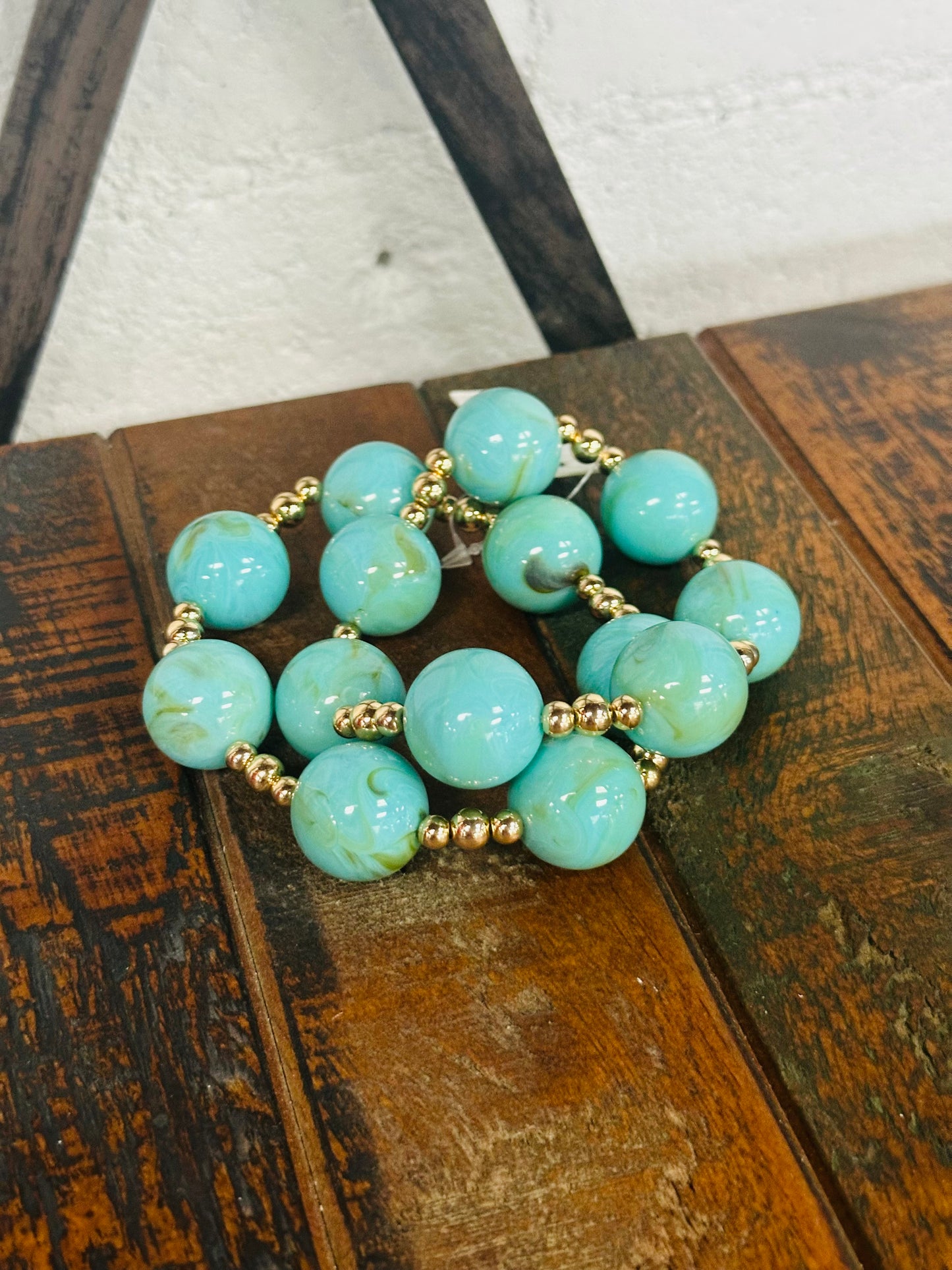 Turquoise + Gold Marble Ball Bracelet Set
