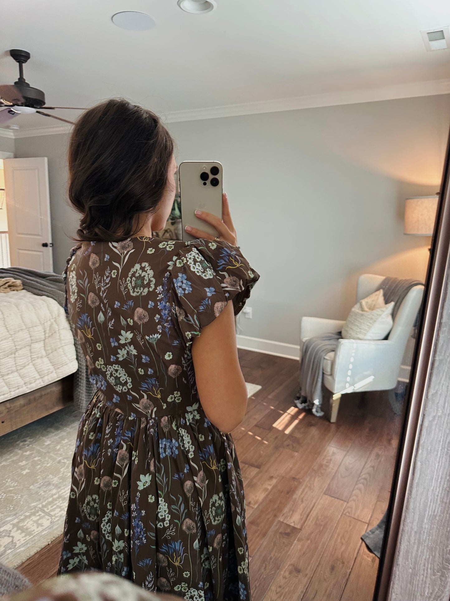 The Stella Brown Floral Bow Front Midi Dress