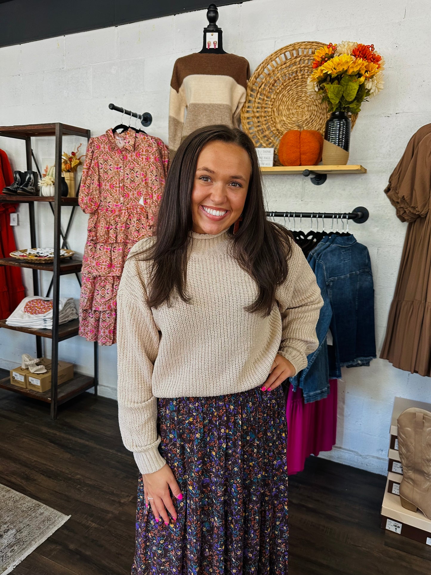 Beige Knit Mockneck Sweater