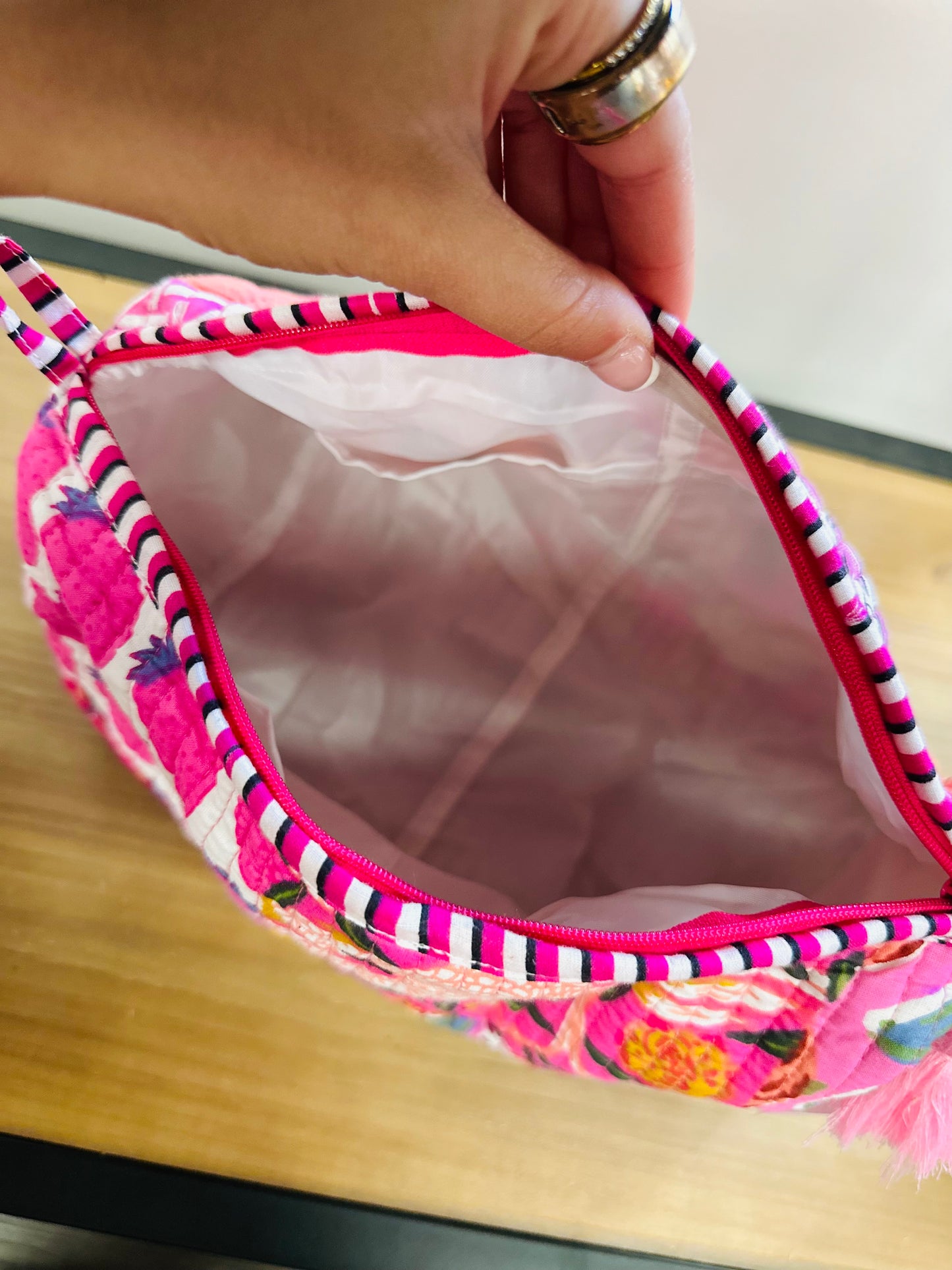 The Rose Pink Patchwork Quilted Cosmetic Bags - Set of 3