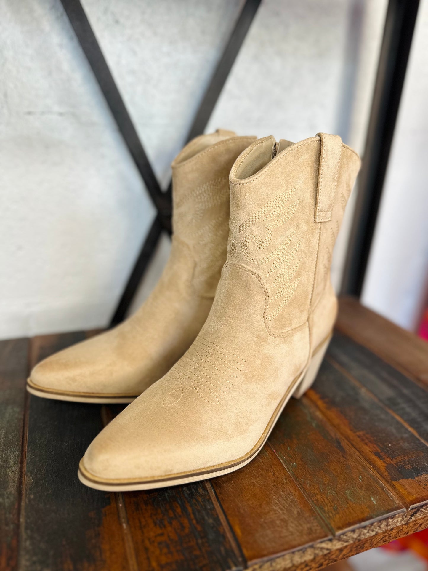 The Casey Apricot Western Bootie