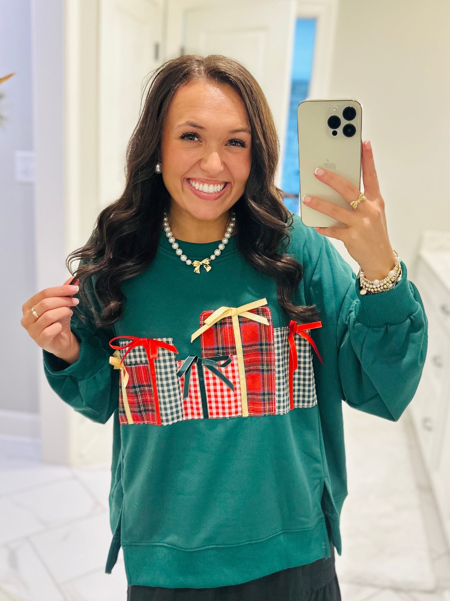 The Christmas Gift Box Patchwork Embroidered Sweatshirt