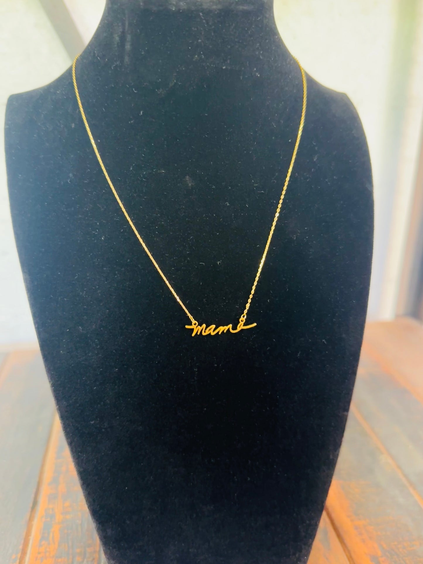 Gold Mama Script Dainty Necklace