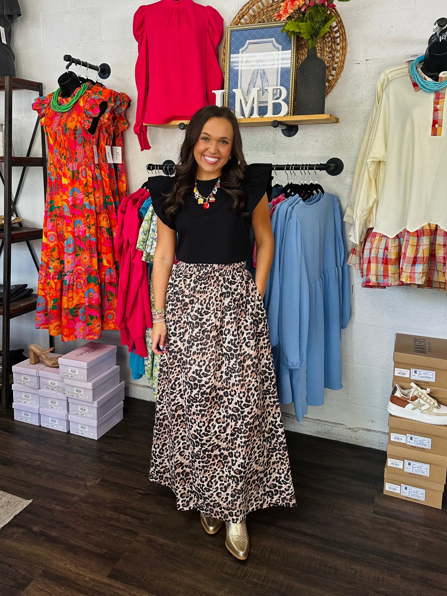 The Amber Leopard Print Midi Skirt