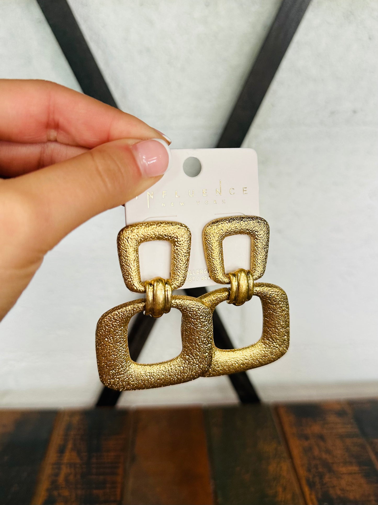 Gold Textured Door Knocker Earrings