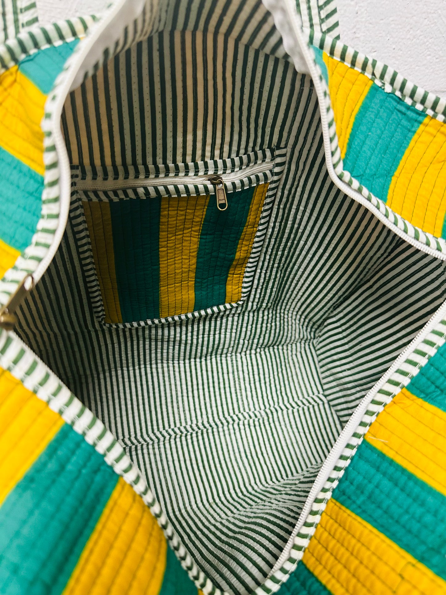 The Green + Orange Striped Quilted Tote Bag