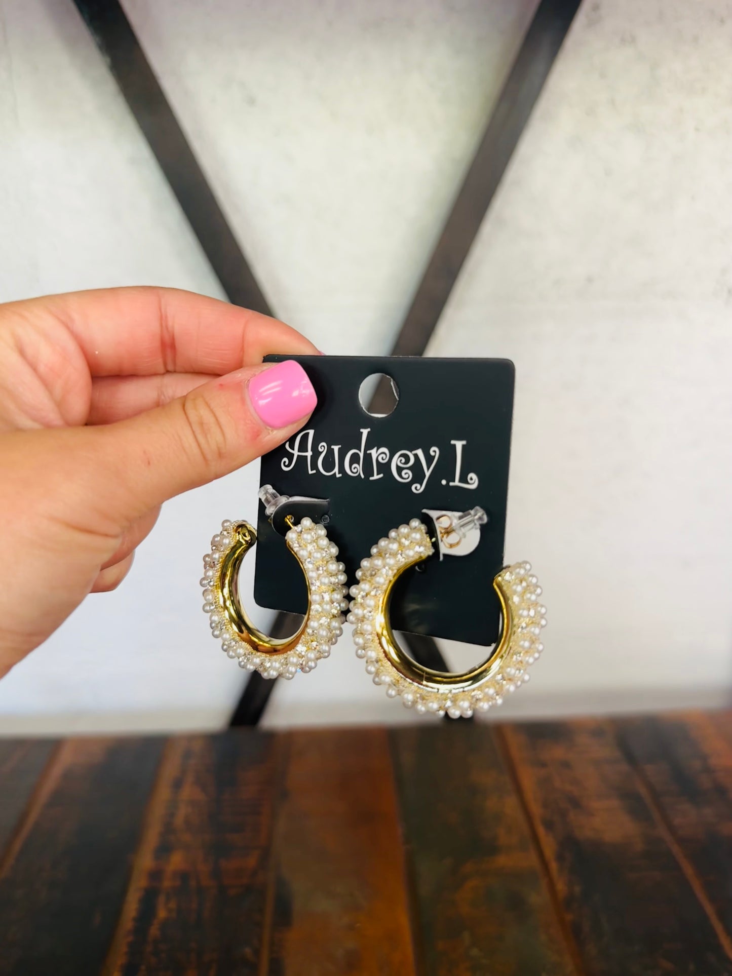 Gold + Cream Pearl Rhinestone Hoop Earring