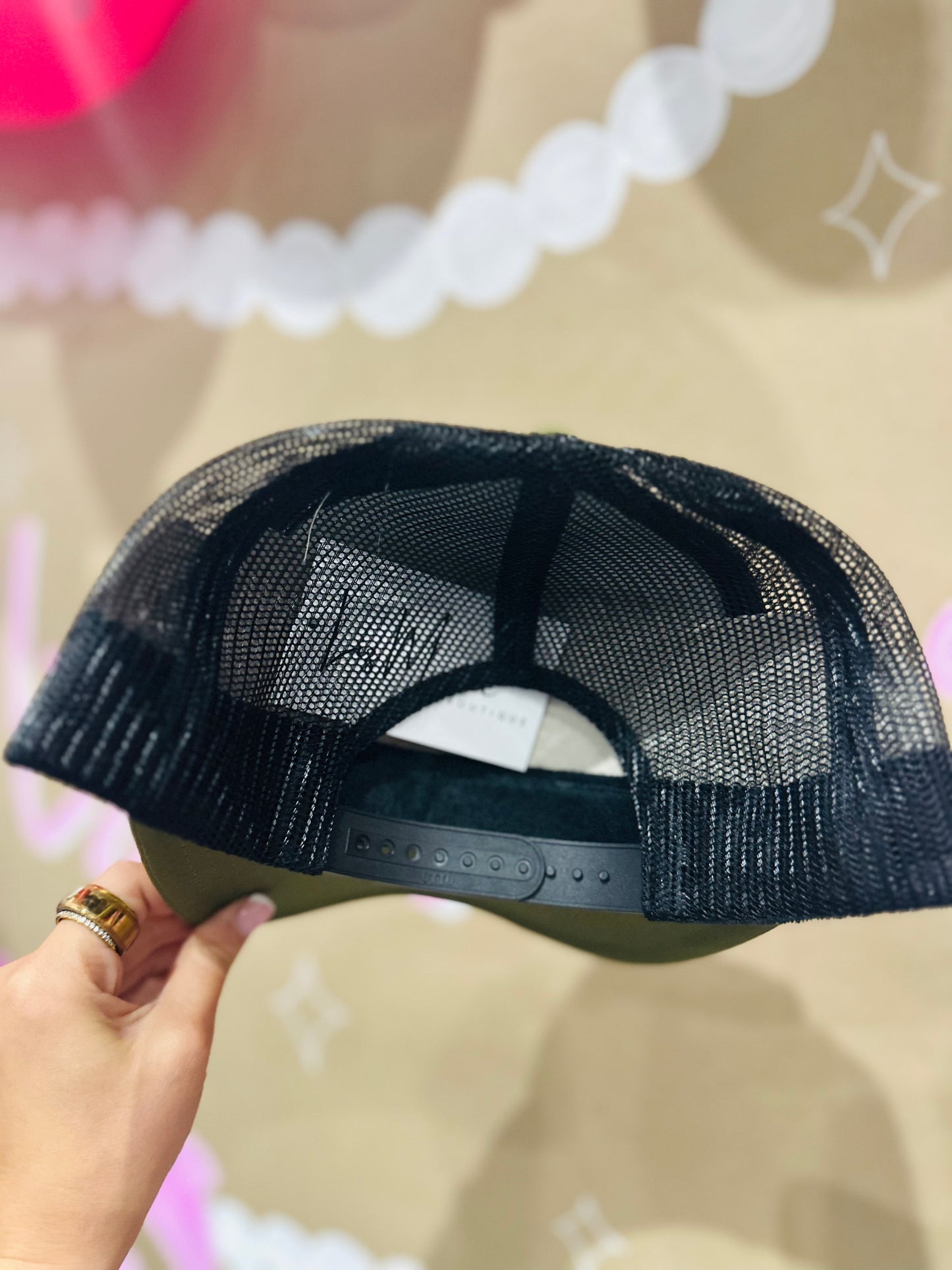 Olive Green + Black Feather Trucker Hat