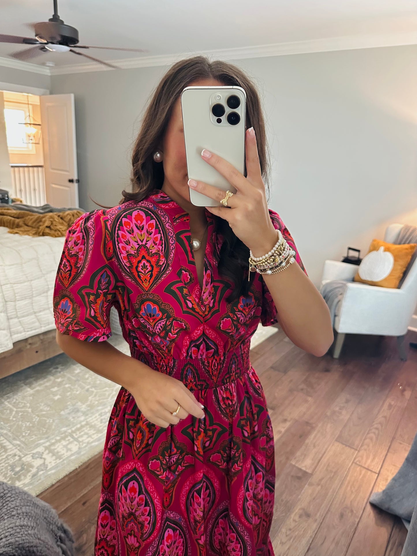 The Azura Berry Pink Floral Poplin Maxi Dress