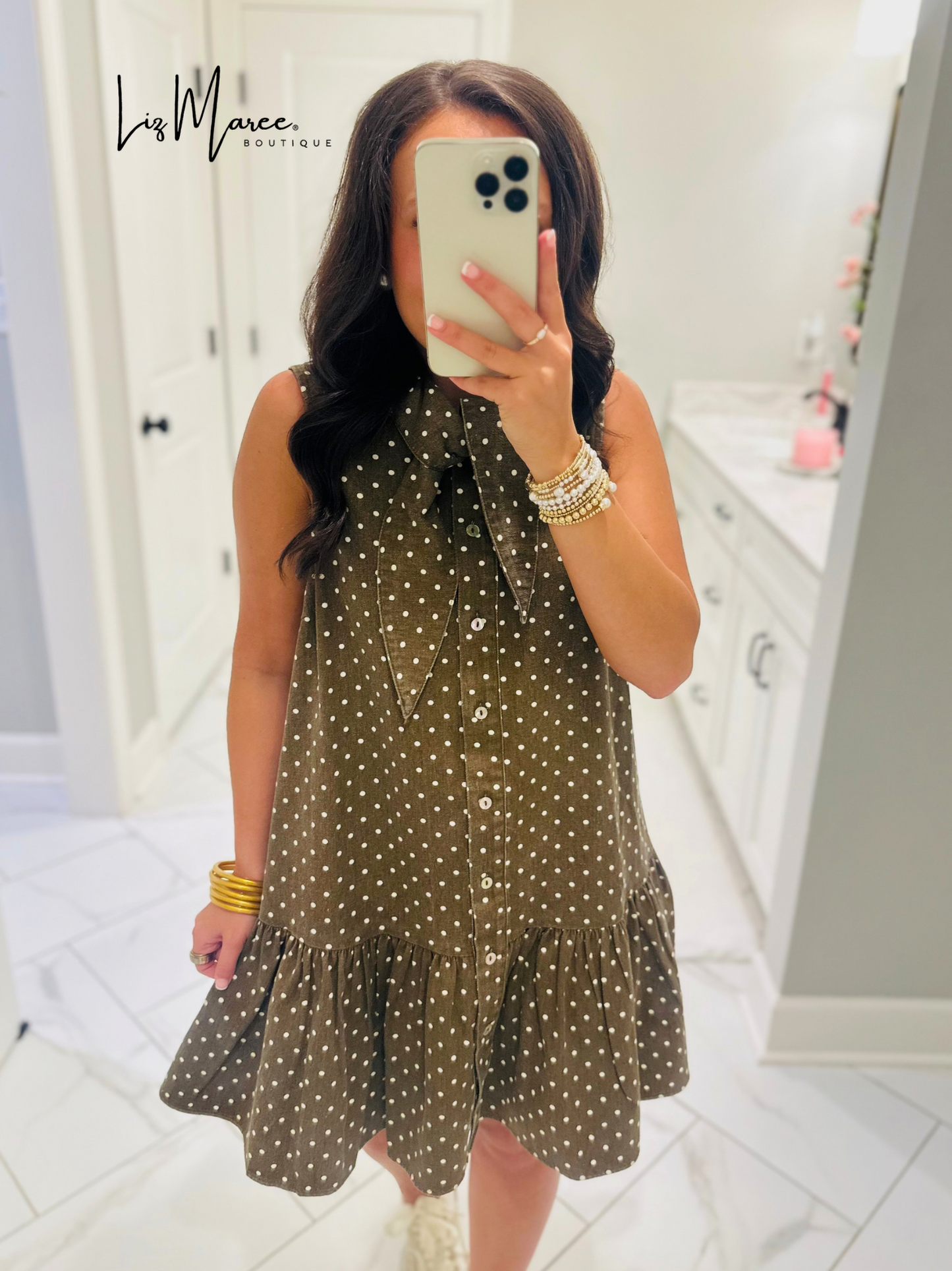 The Stella Brown Polka Dot Denim Dress