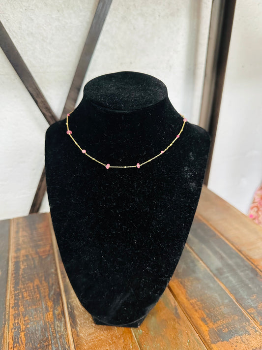 Dainty Pink Stone Bead Necklace